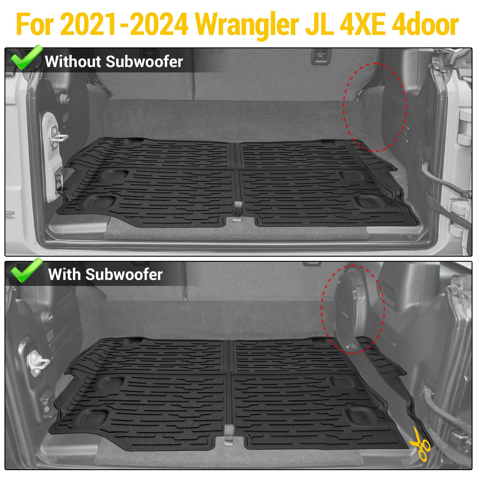 Cargo Mats for 2018-2025 Jeep Wrangler JL Unlimited 4X4 Trunk Mat with Backrest Liner, All Weather TPE Protector Rear Back Seat Mats for 18-25 Wrangler JL 4X4 4 Door Accessories