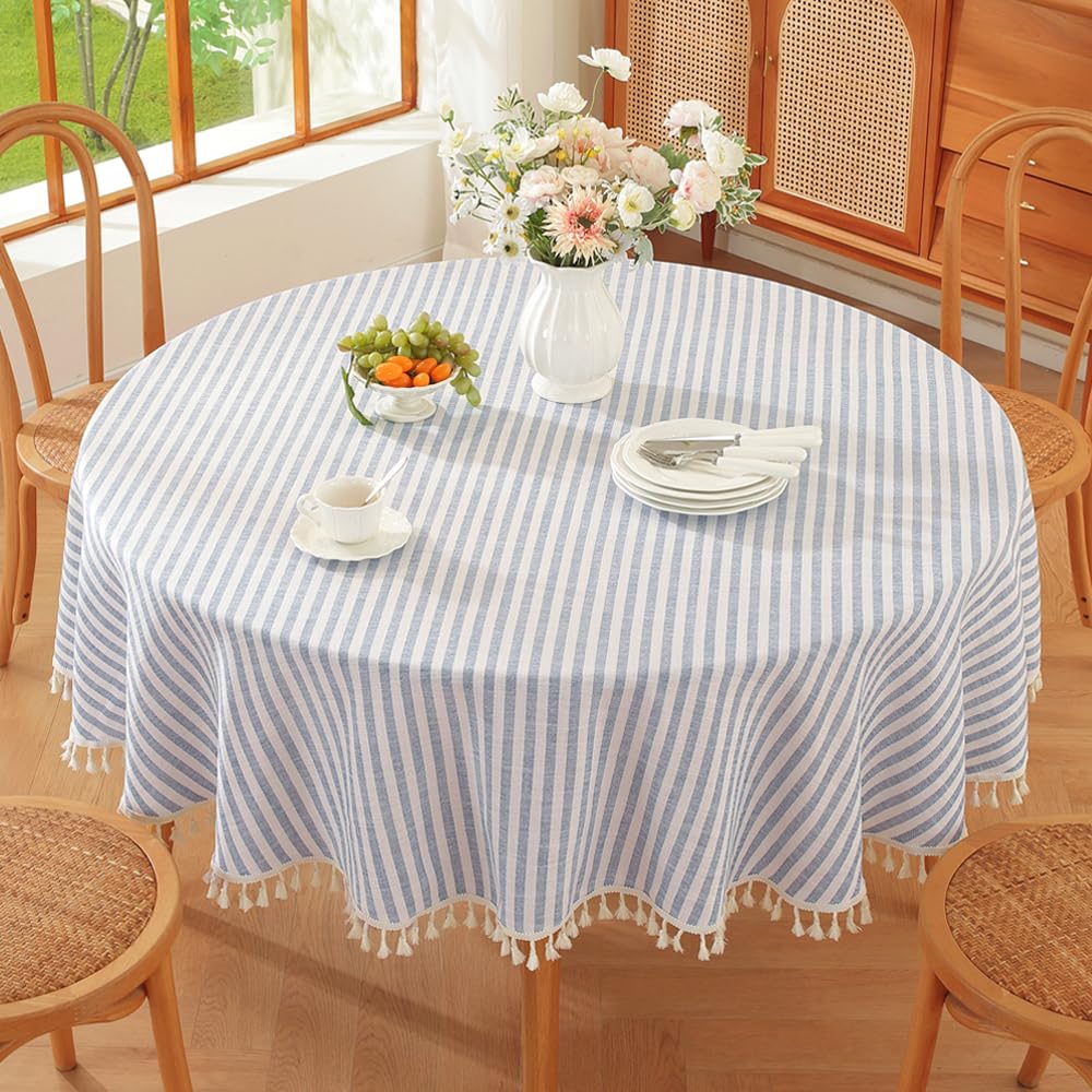 TruDelve Cotton Table Cloth Square Tables Beige Striped Tablecloths Fall Outdoor Tablecloth for Picnic Table Cover (Beige,55"x55",Square)