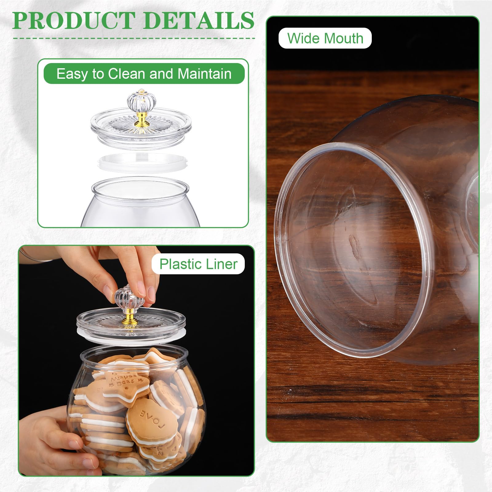 Nuogo 6 Pcs Plastic Candy and Cookie Jar with Lids Decorative Apothecary Jars Candy Buffet Containers Clear Airtight Food Storage Canister Home Decoration(42 oz,Classic)