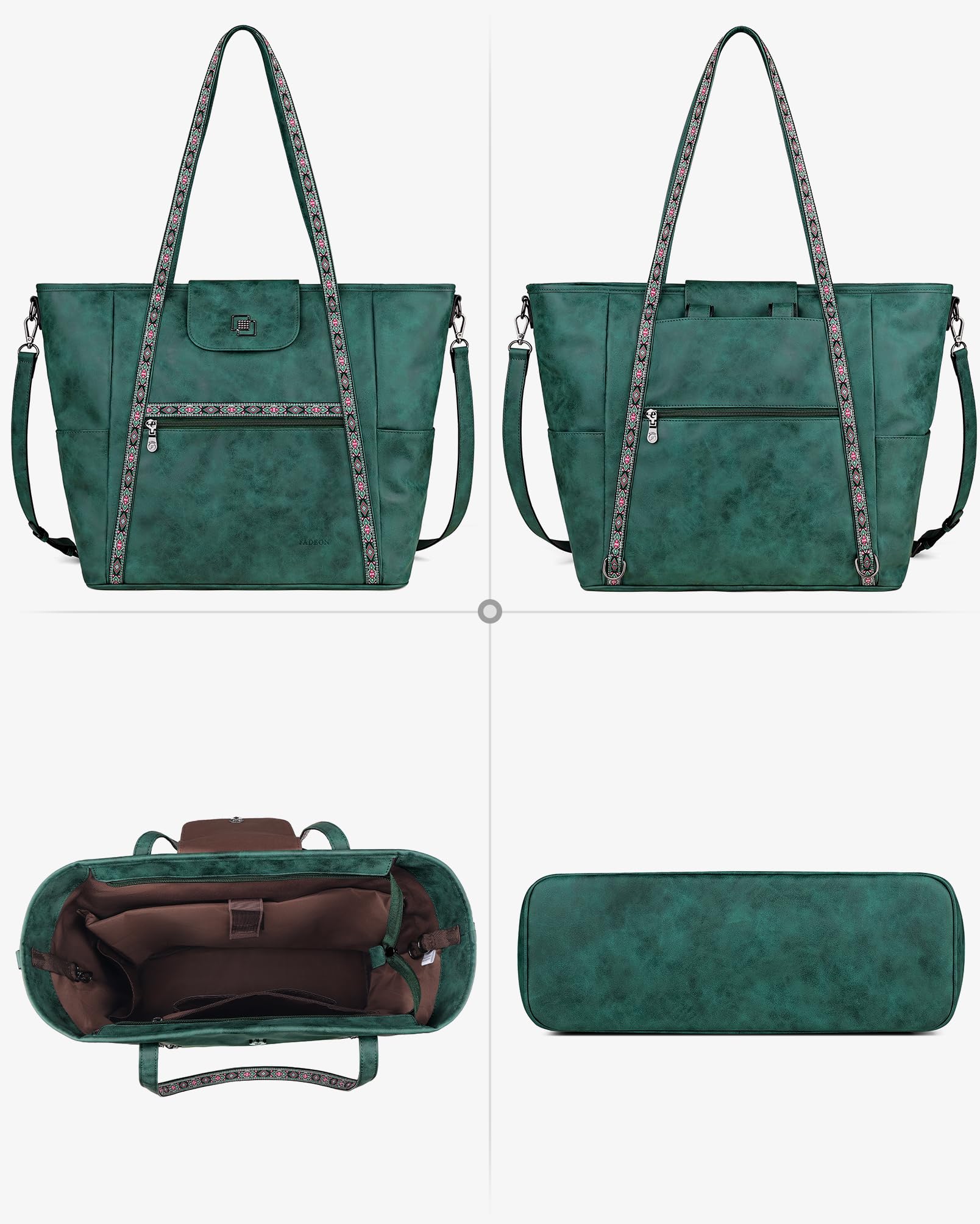 FADEON Large Laptop Tote Bag for Women Designer Leather Laptop Bag Fashion Travel Backpack Purse Shoulder Handbag