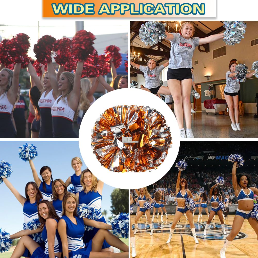 Lovecheer 2PCS/6PCS Metallic Pom Poms Cheerleading with Baton Handle Cheer Pompoms for Kids Adults Team Sports Spirit Party Cheering