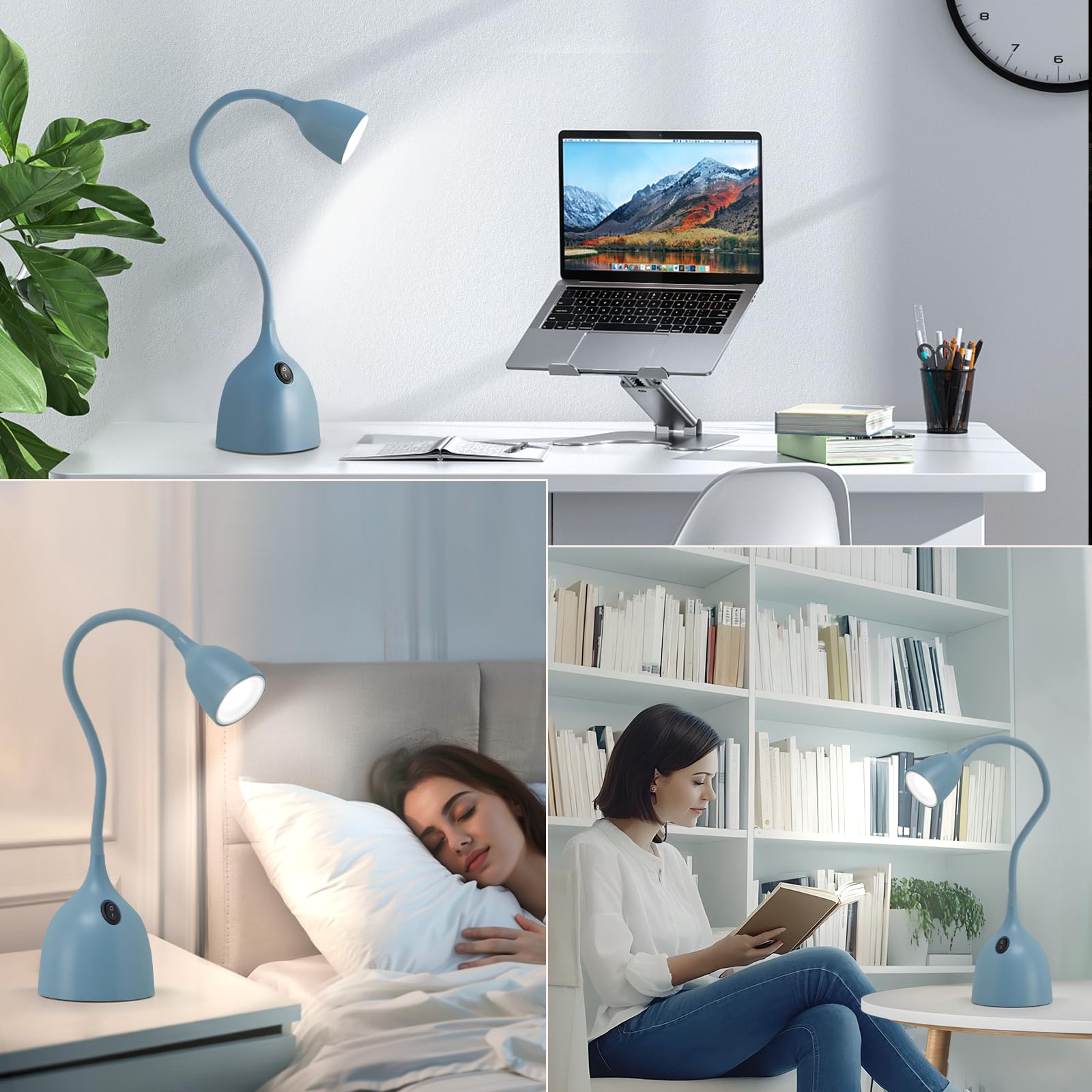 EJIAXIN Gooseneck Desk Lamp 360° LED Flexible Reading Light Small Desk Lamps for Small Spaces Home Office Bedroom College Dorm Desk Bookshelf Nightstand Table Lamp (Purple)