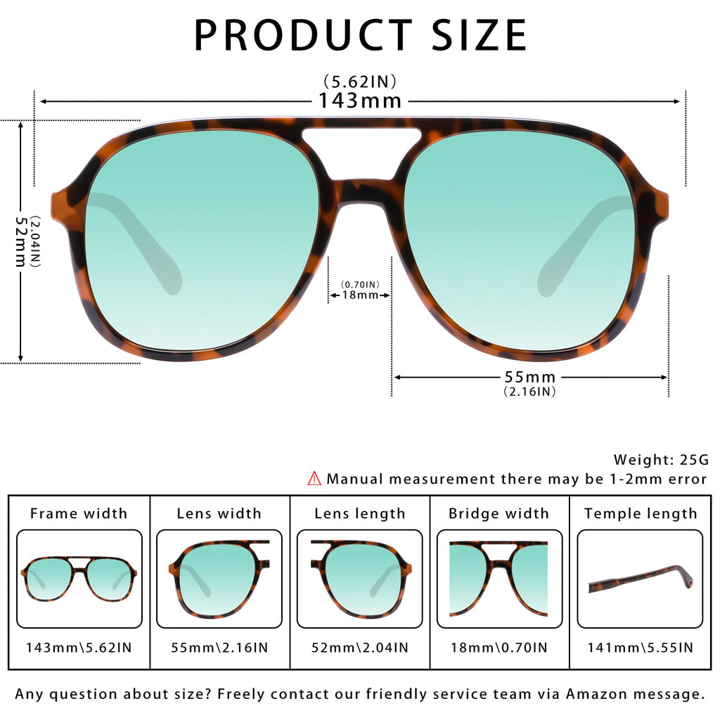 YDAOWKN Retro Square Aviator Sunglasses for Womens Mens Vintage 70s Double Bridge Sun Glasses