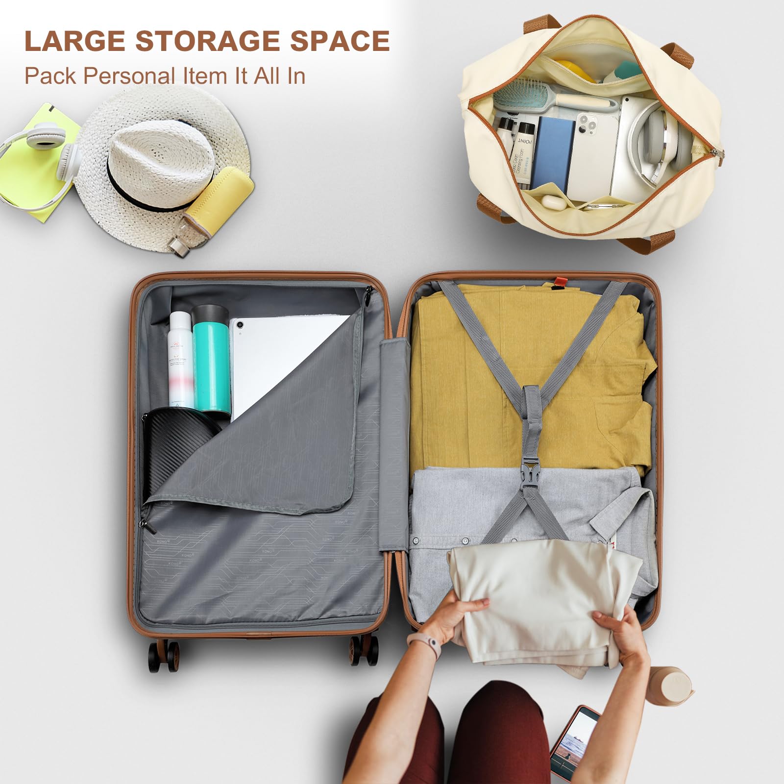 Kono Carry On Luggage Set Airline Approved Lightweight PC+ABS Carry On Suitcase with TSA Lock Spinner Wheels Durable Luggage Hardside Apricot Blue