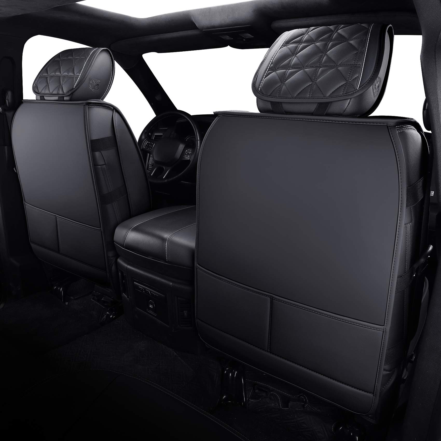 YIERTAI Dodge RAM Seat Covers Fit for 2009-2023 2024 2025 2026 1500/2500/3500HD Pickup Front Seats Only Crew Double Cab Quad Cab Waterproof Leather Seat Covers(2 PCS Front only/Black)