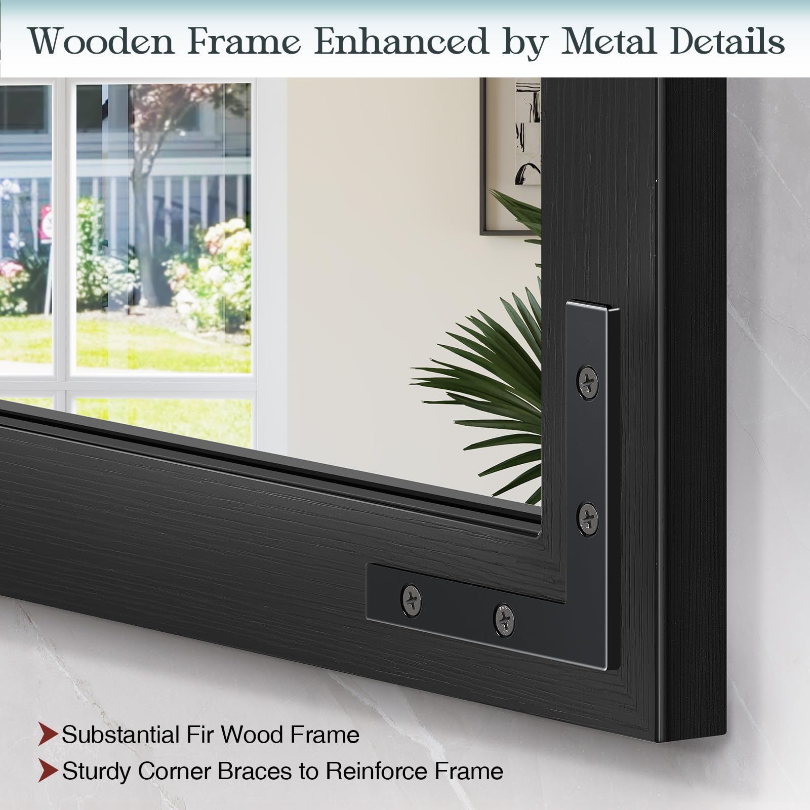 Farmhouse Mirror 41x26 Inch, Black Rustic Bathroom Mirror, Vanity Wood Framed Rectangular Wall Decorative Mirrors for Entryway, Living Room, Bedroom