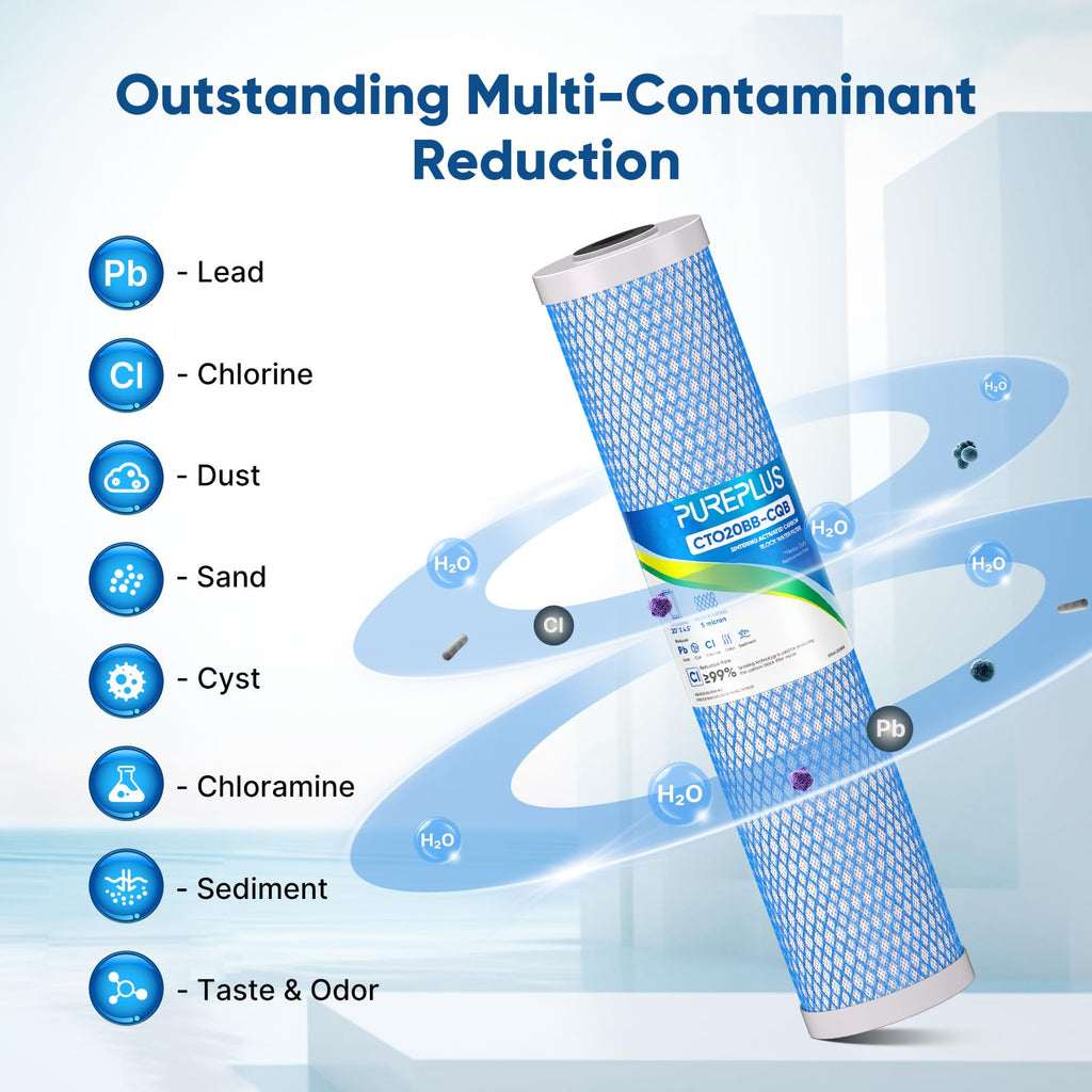 PUREPLUS 5 Micron 20"x4.5" Whole House Water Filter Cartridge Combo Kit with Sediment and Activated Carbon Block Filter - Replacement for FPMB5-20, AP810-2, FC25B, EPM-20BB, 2 PACK