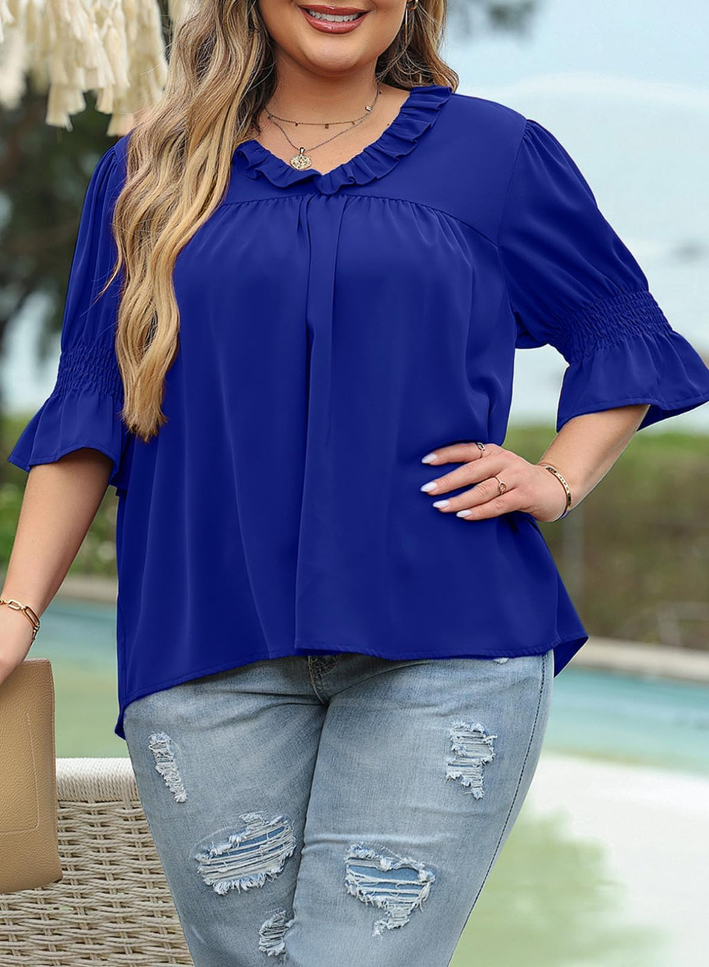 Eytino Plus Size Tops for Women Summer V Neck Short Sleeve Boho Floral Printed Flowy Chiffon Shirts Blouse(1X-5X)