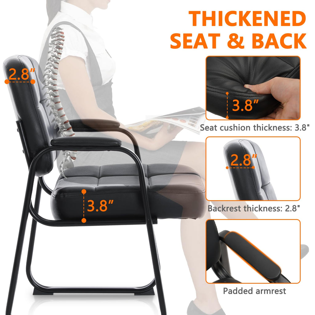 CLATINA Big & Tall 500 lbs Leather Office Reception Chair No Wheels with Padded Arms, Waiting Room Guest Chair for Elderly Home Desk Conference Room Lobby Side Salon Clinic, Black