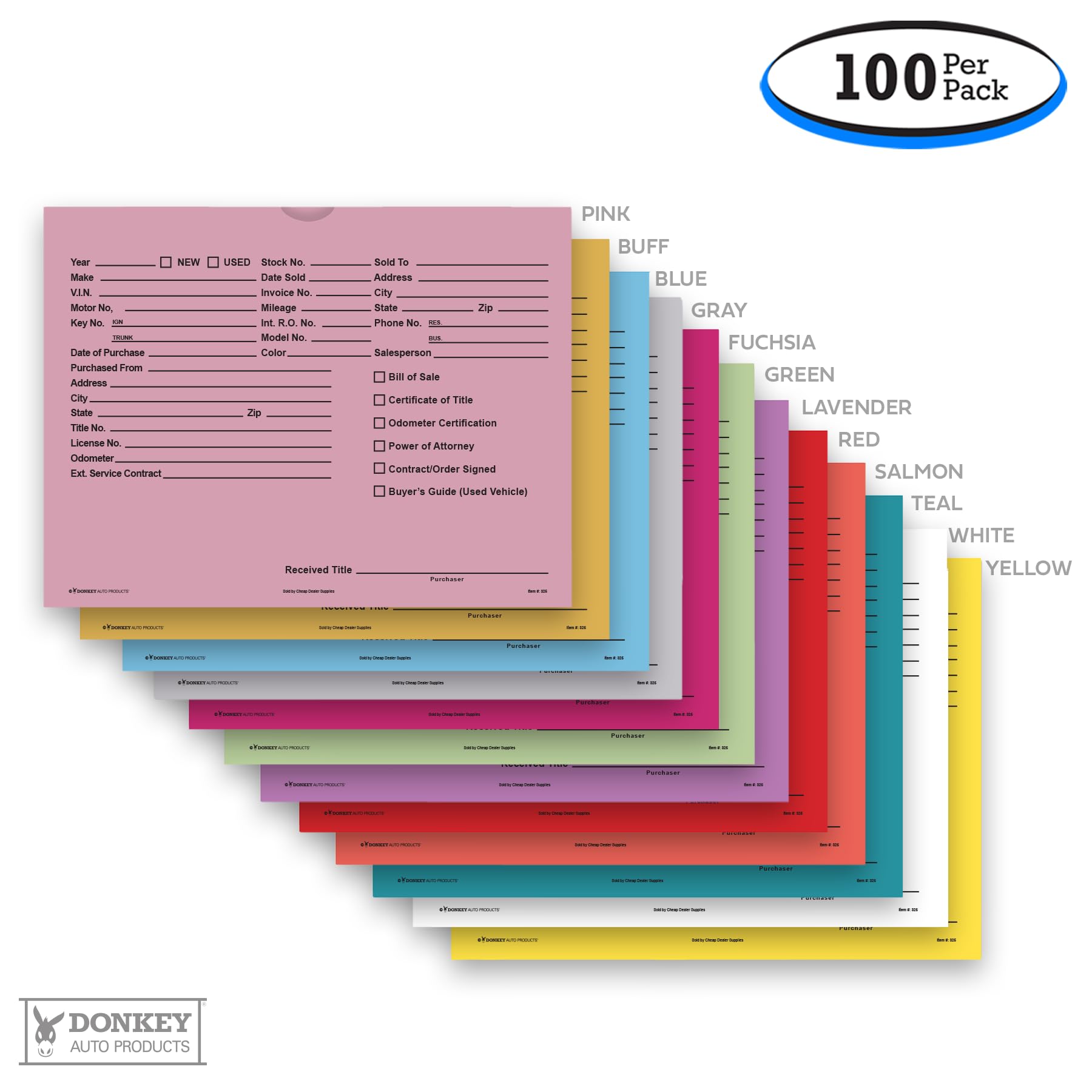 Printed Vehicle Deal Envelopes 9x12 Deal Jackets (100 shrink wrapped) (Blue)