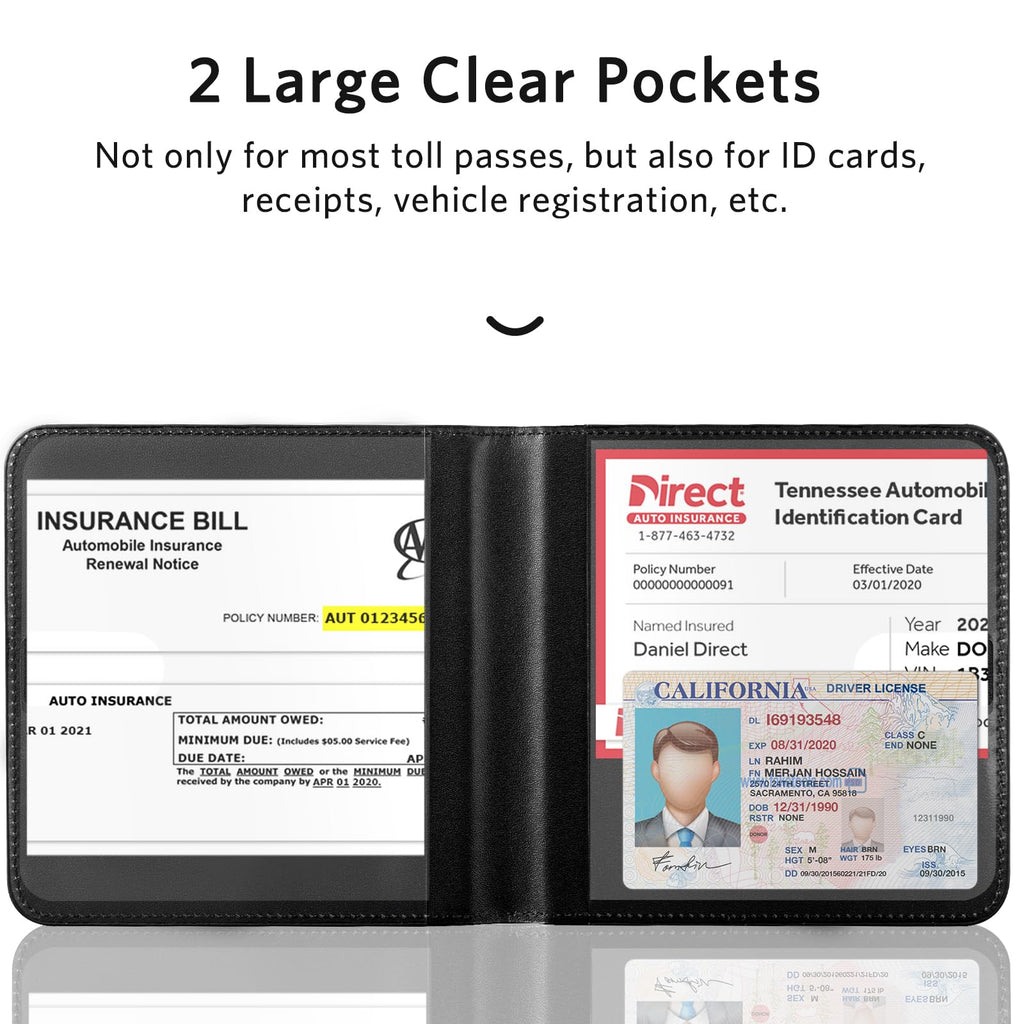 CoBak Car Registration and Insurance Holder - Men and Women Small Lightweight Vehicle Glove Box Car Organizer, Auto Truck Comparment Accessories Case for Essential Document, Driver License (Black)