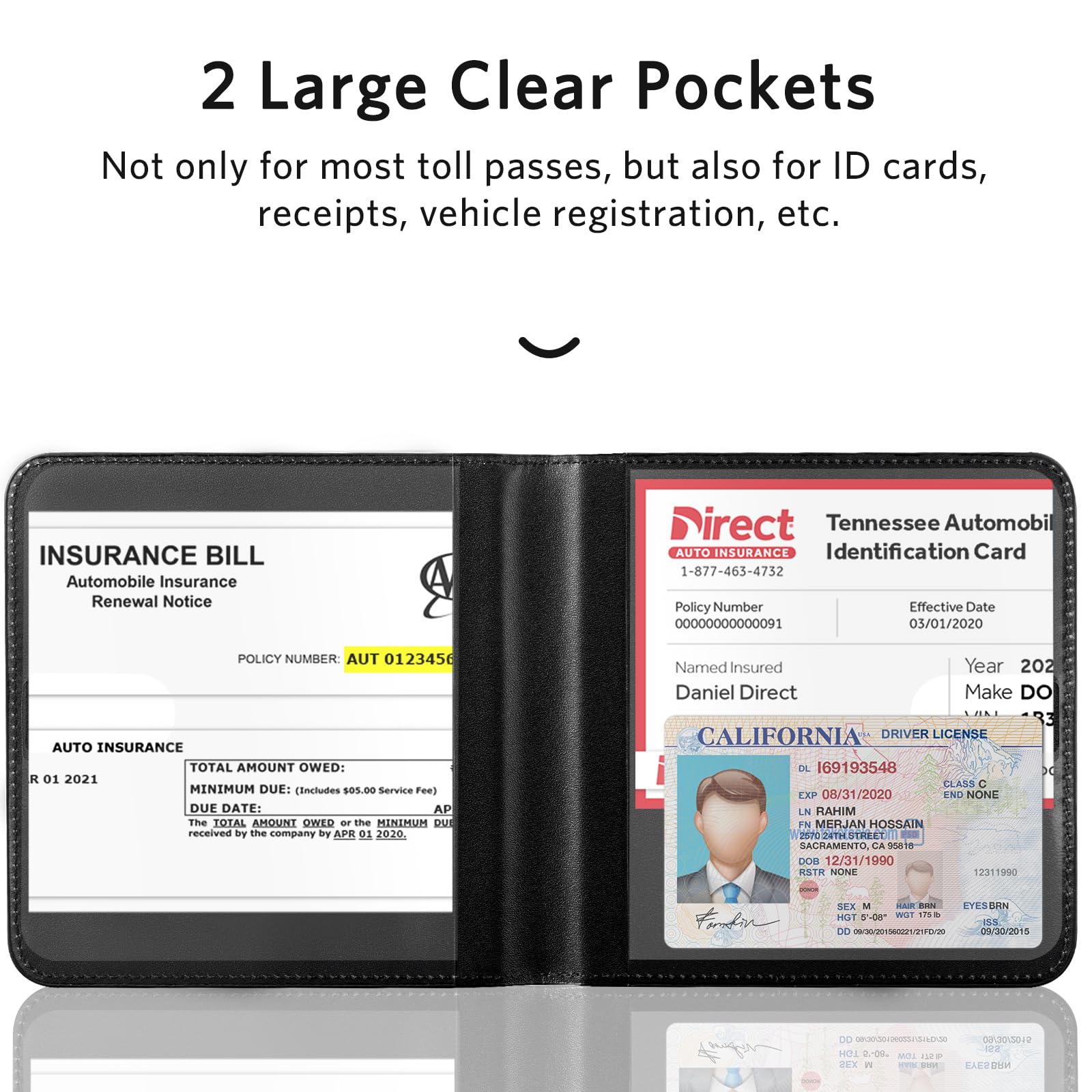 CoBak Car Registration and Insurance Holder - Men and Women Small Lightweight Vehicle Glove Box Car Organizer, Auto Truck Comparment Accessories Case for Essential Document, Driver License (Black)