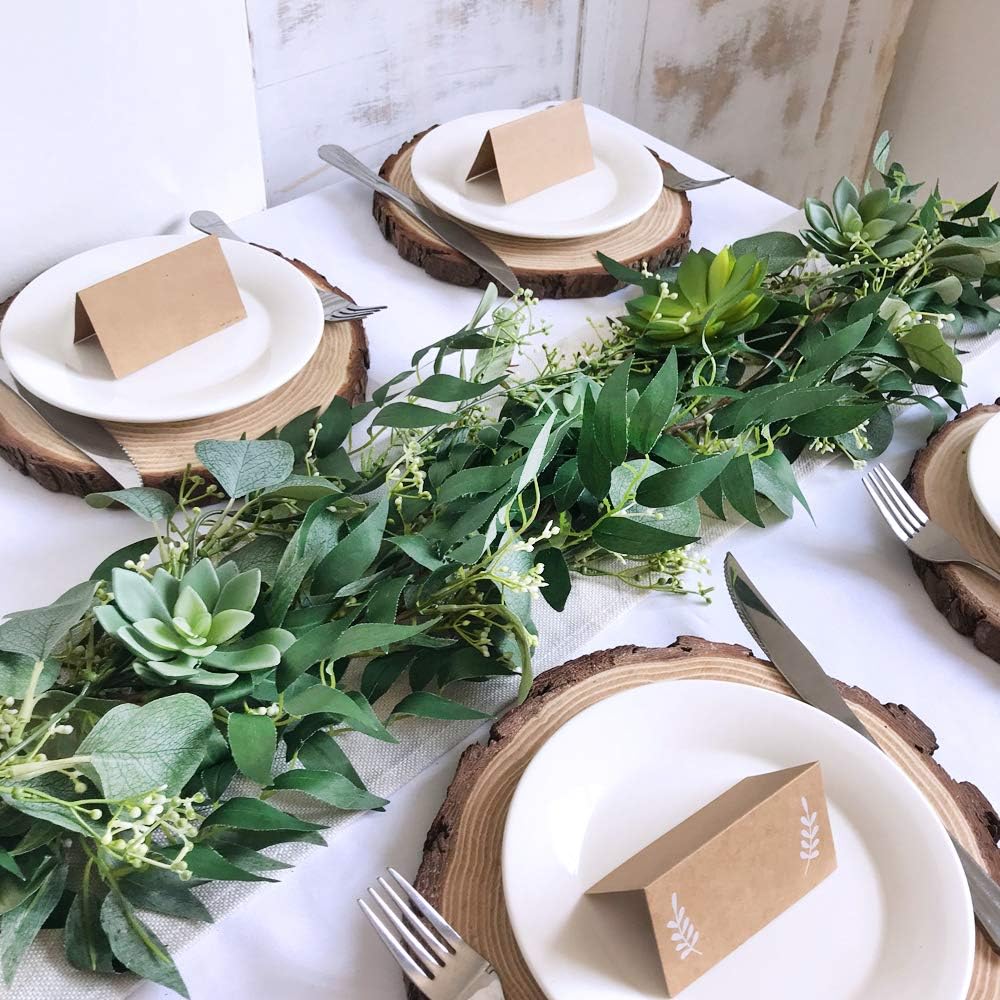 Fake Greenery Garlands Artificial Silver Dollar Eucalyptus Garland in Grey Green and Willow Twigs Garland Intertwined Together for Rustic Wedding Arch Swag Doorways Table Runner Decoration