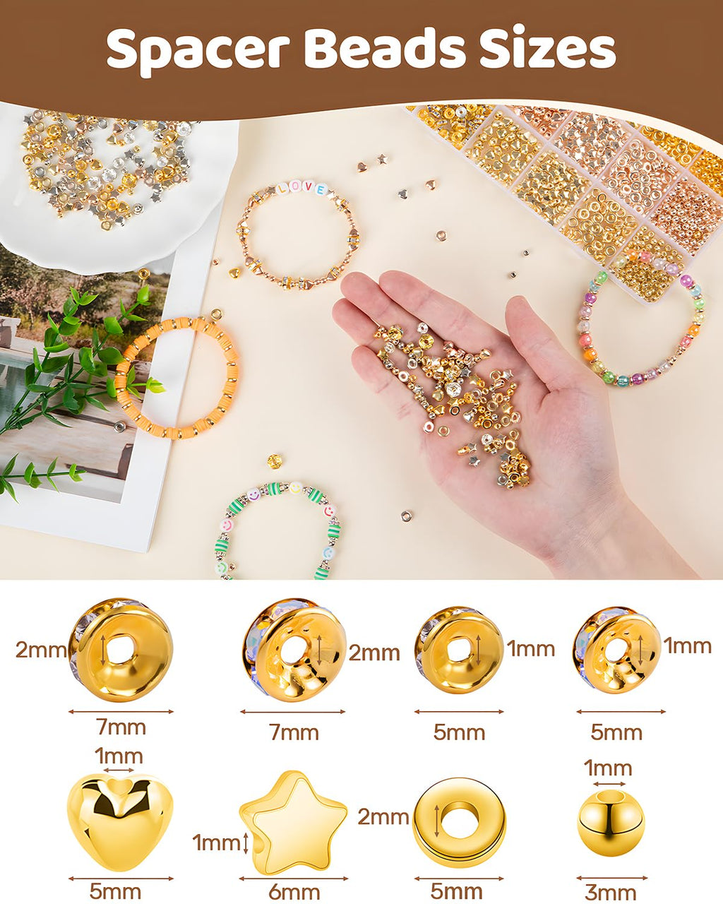 Goldwise Friendship Bracelet Kit - 4 Boxes, 48 Colors Clay & 4mm Seed Beads, Letter Beads, Charms for Jewelry & Bracelet Making for Gifts & Parties