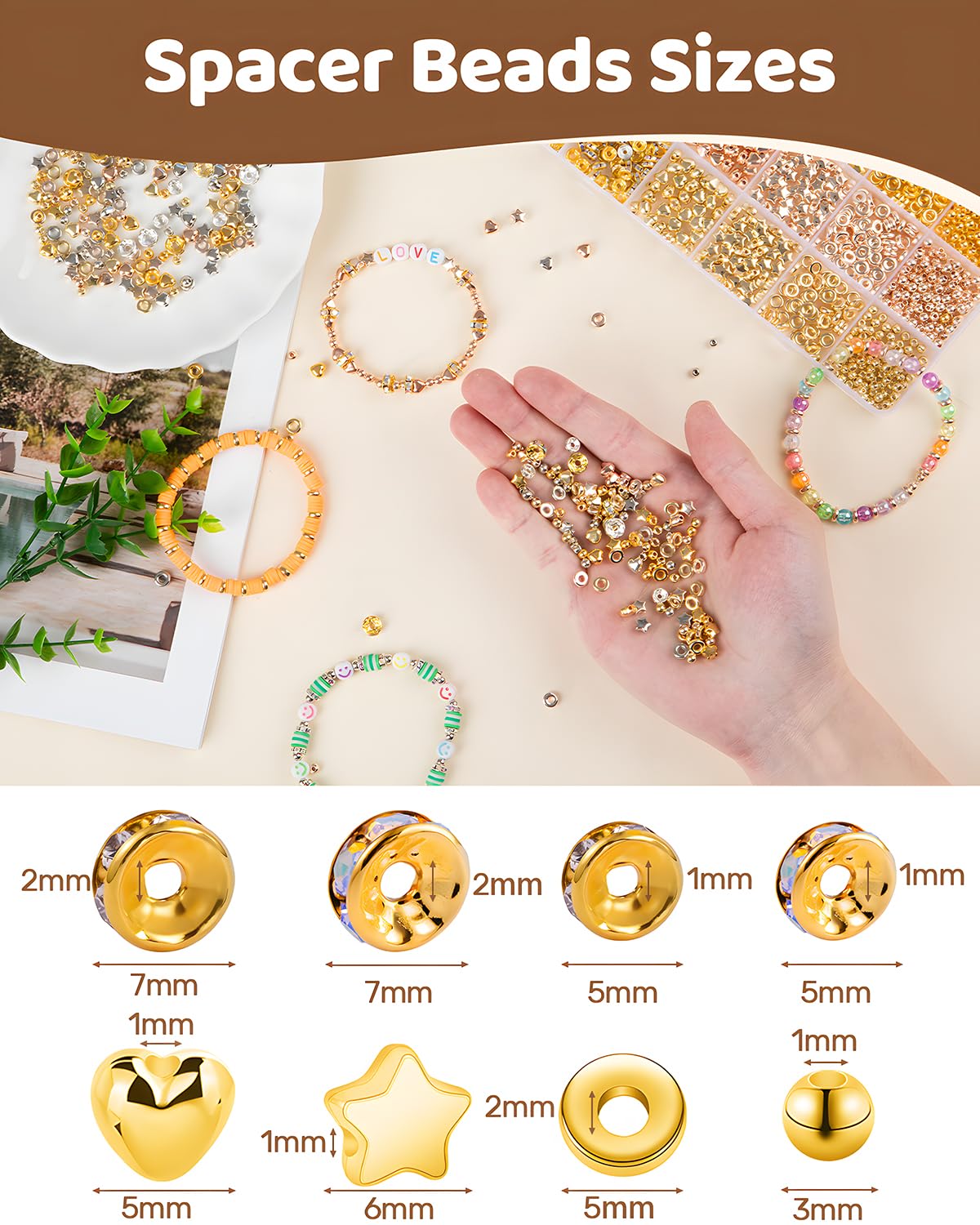 Goldwise Friendship Bracelet Kit - 4 Boxes, 48 Colors Clay & 4mm Seed Beads, Letter Beads, Charms for Jewelry & Bracelet Making for Gifts & Parties