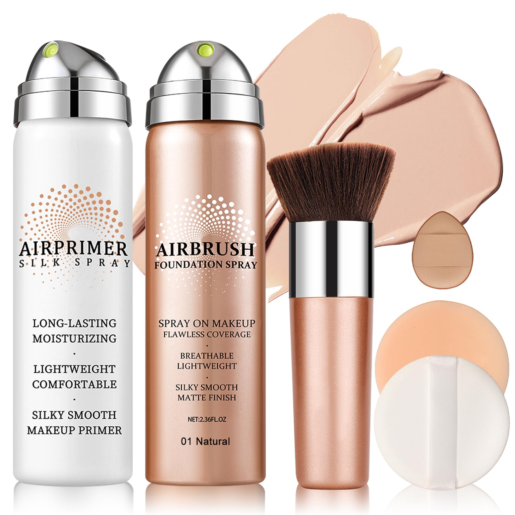 Air Brush Makeup Foundation and Makeup Primer for Face,Hydrates and Moisturizes,Buildable Coverage with Anti-aging Formula for Smooth Radiant Skin (01 Natural/Warm Porcelain)