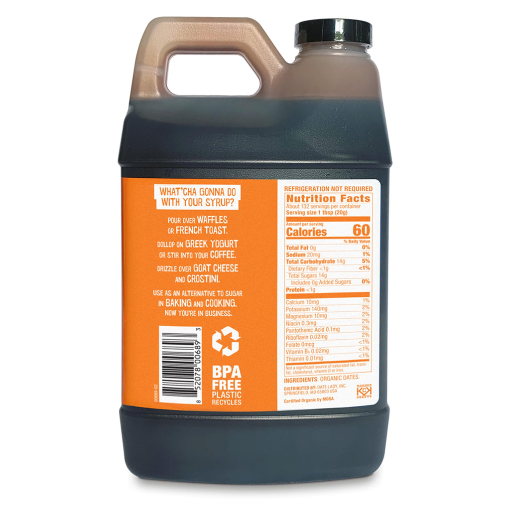 Date Lady Date Syrup 3 lb Squeeze Bottle | 1 ingredient: 100% Organic Dates. Vegan, Paleo, Gluten-free & Kosher | Also Known As Silan, Date Honey and Date Nectar | Sugar Substitute