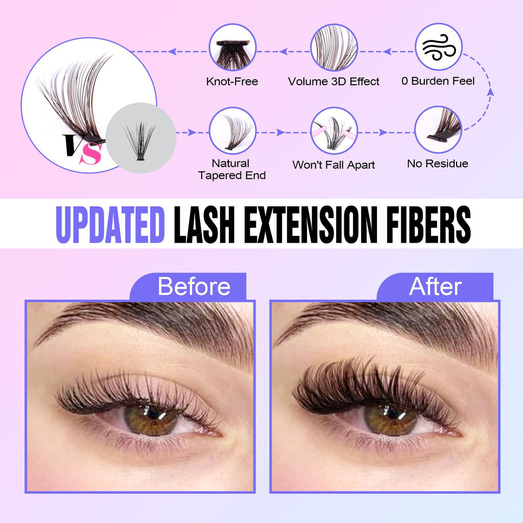Pawotence Lash Extension Kit DIY 280pcs Individual Lash Clusters Kit 20D&30D Natural 9-15mm Cluster Eyelash Extensions Kit with Lash Bond and Seal, Tweezers for Self Use (20D&30D, 0.07D, 9-15mm, Kit)