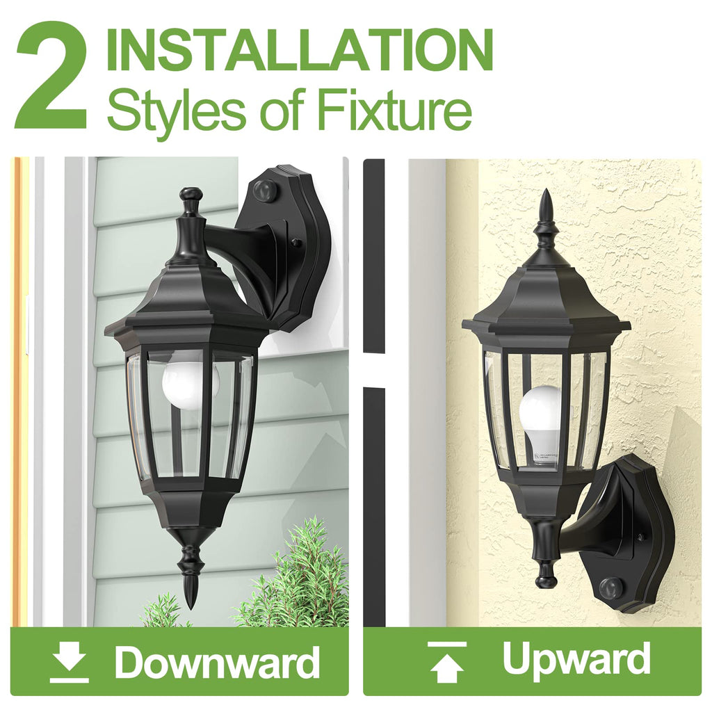 EMART Dusk to Dawn Plastic Outdoor Wall Light Fixtures with Bulbs, Waterproof and Anti-Corrosion Porch Sconces, Exterior Lanterns Wall Mount Lamp for Outside, Garage, Front Door, Patio, 1 Pack, Black