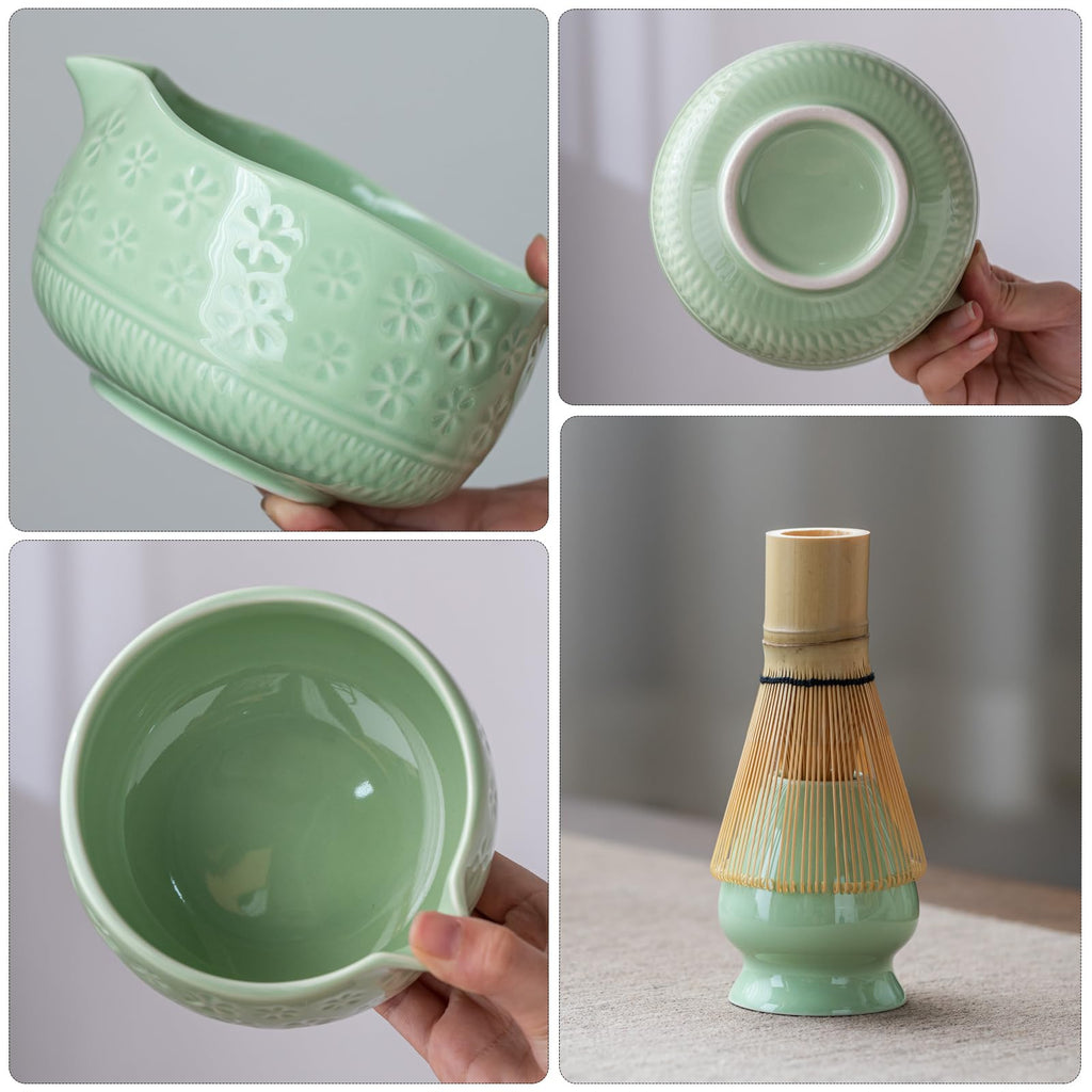 Buucup Matcha Whisk Set, Ceramic Matcha Kit Includes Matcha Bowl, Matcha Whisk and Holder, Bamboo Scoop, Scoop Rest, Sifter and Tea Towel - 7 Pcs Matcha Kit for Matcha Lovers (Blue)