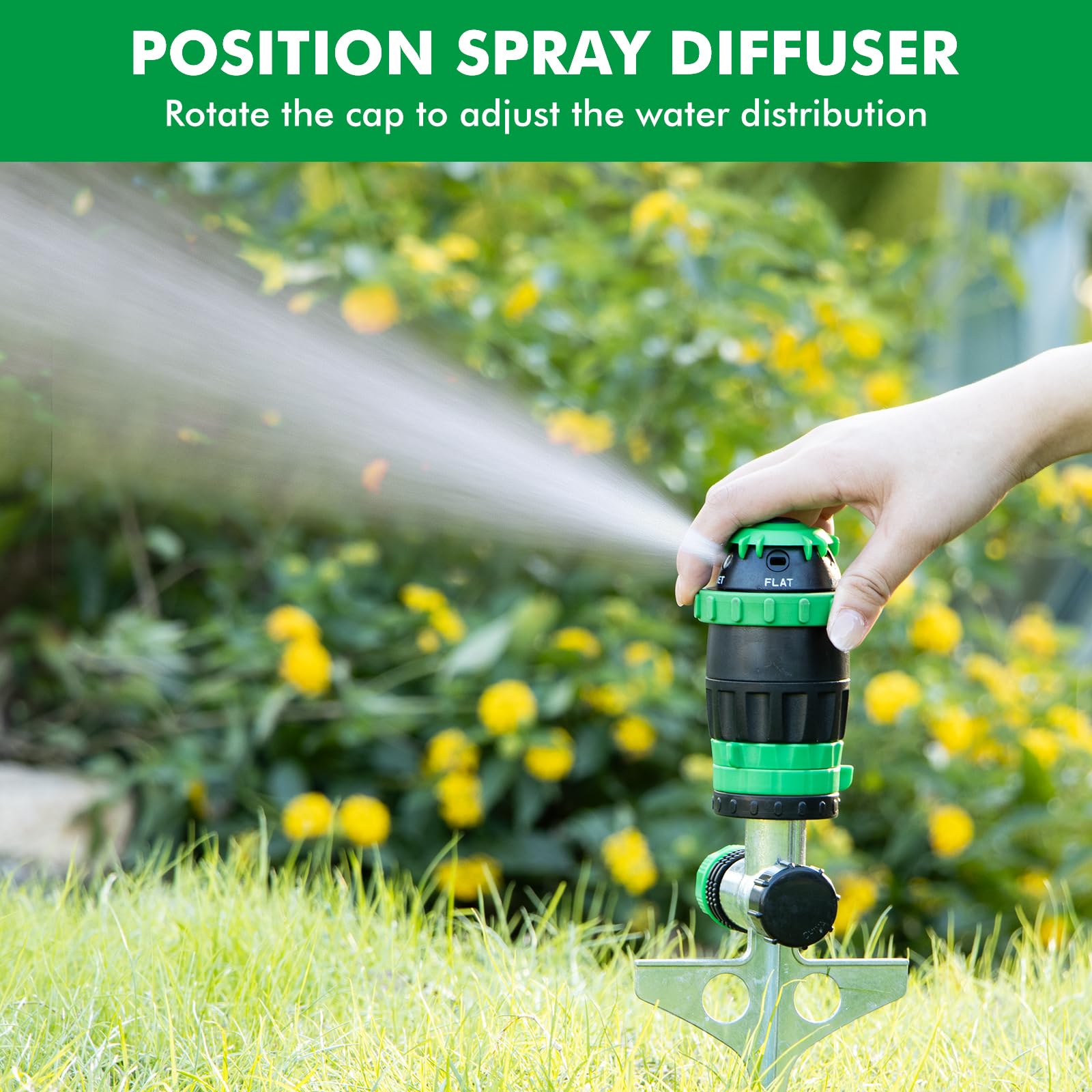 RESTMO Gear Drive Sprinkler with Metal Spike Base, 5-Pattern Heavy Duty Gardening Watering System, Multi-Adjustable Lawn Sprinkle for Garden Plant, Flower Bed and Large Yard Area Watering, Gray