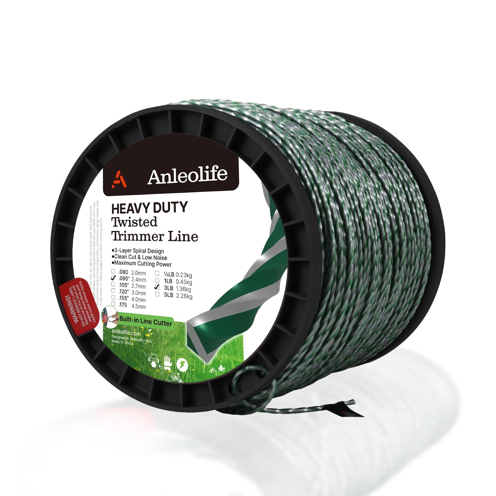 A Anleolife 1-Pound Heavy Duty Sawtooth 140-mil-by-108-ft Dual Core String Serrated Trimmer Line Donut for Walk Behind Wheeled Mowers with Built-in Line Cutter