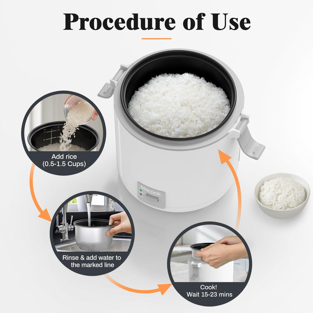 Mini Rice Cooker 1-1.5 Cups Uncooked(3 Cups Cooked), Rice Cooker Small with Bento Box, Removable Nonstick Pot, One Touch&Keep Warm Function, Portable Cooker for Soup Grain Oatmeal Veggie, Black