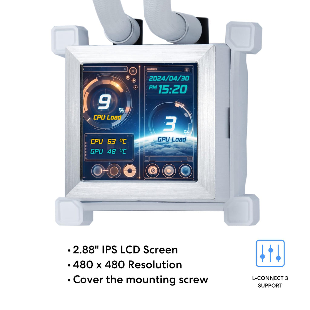 Lian Li Hydroshift LCD 360 Liquid Cooler - Flexible Side-Mounted Coolant Pathway, 2.88” LCD Screen - 480 x 480 Res. - Captured Screenshots or Recorded Videos - Fits Most PC Fans - Black (HSLCD36NB)