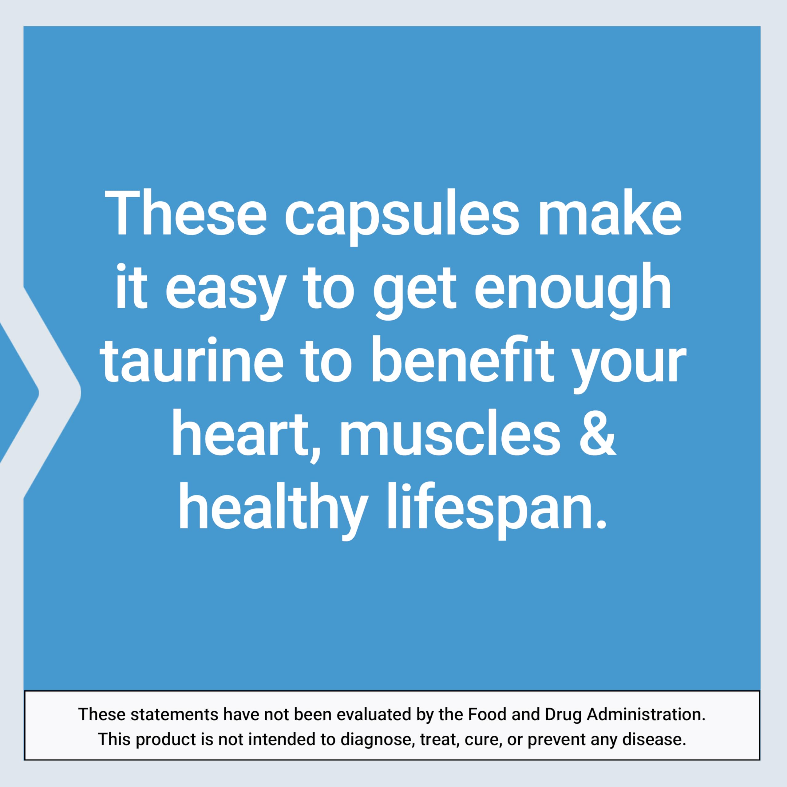Life Extension Taurine, Pure Taurine Amino Acid Supplement, Heart, Liver and Brain Health, Longevity, Muscle and Exercise, 1000 mg dose, Non-GMO, Gluten-Free, Vegetarian, 90 Vegetarian Capsules
