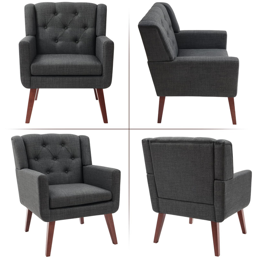 Living&Giving Accent Chair Button-Tufted Upholstered Living Room Chairs Comfy Reading Mid Century Modern with Linen Fabric Lounge Arm for Bedroom (Beige) 29.33D x 28.94W x 34.65H Inch