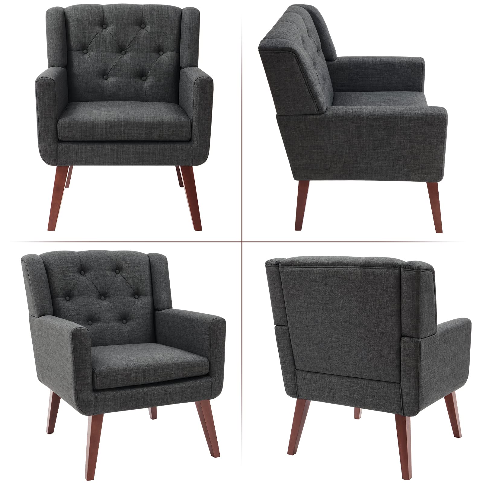 Living&Giving Accent Chair Button-Tufted Upholstered Living Room Chairs Comfy Reading Mid Century Modern with Linen Fabric Lounge Arm for Bedroom (Beige) 29.33D x 28.94W x 34.65H Inch