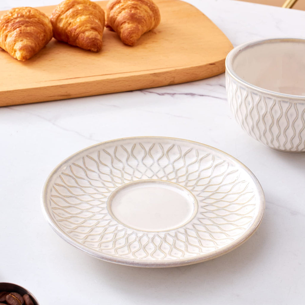 Coffeezone Vintage Design 12 oz Ceramic Latte Art Cappuccino Barista Cup with Saucer (Beige)