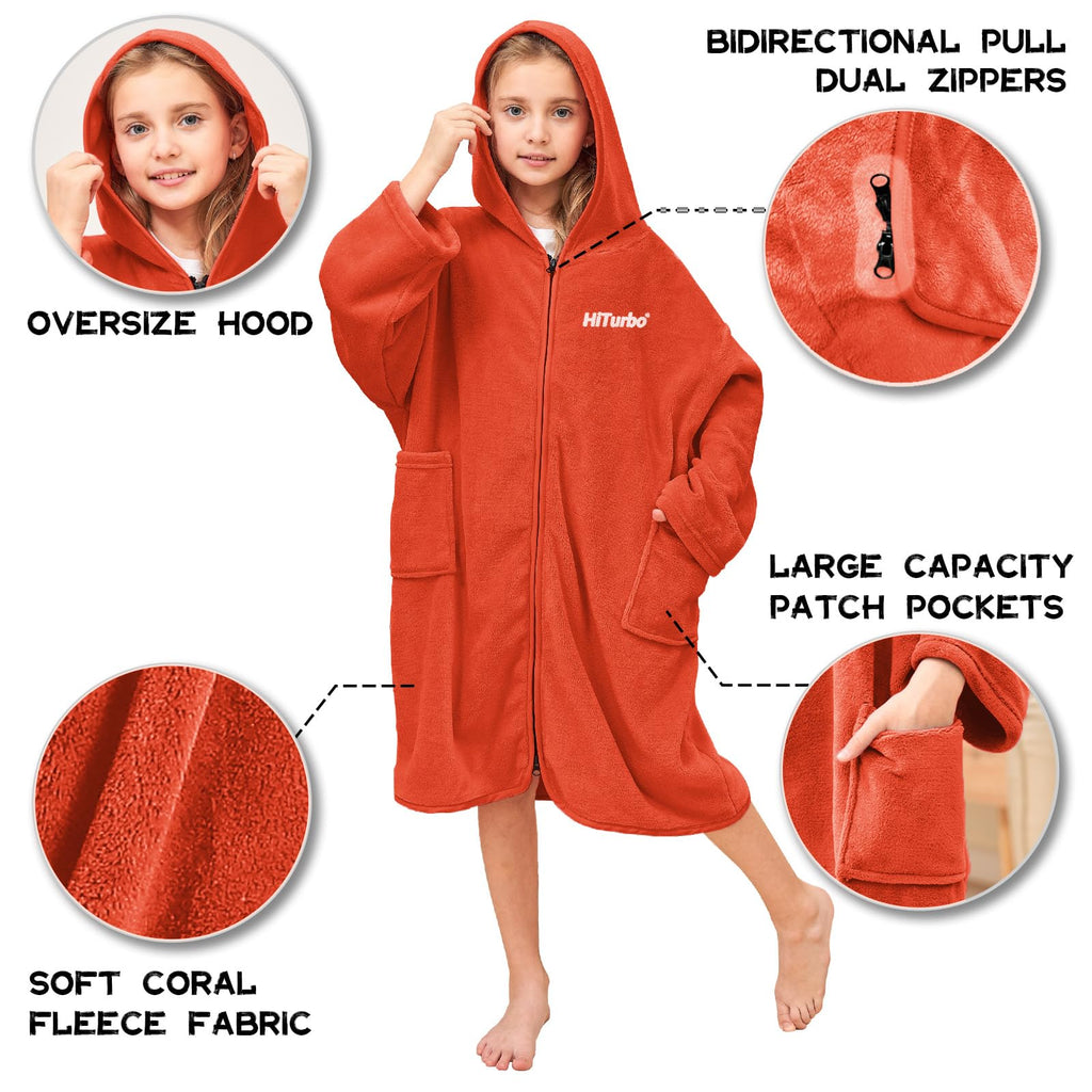 Hiturbo Kids Bath Towel Hoodie: Soft Plush Zipper Surf Poncho - Warm Fleece Changing Towels Swimming Outerwear (Blue)