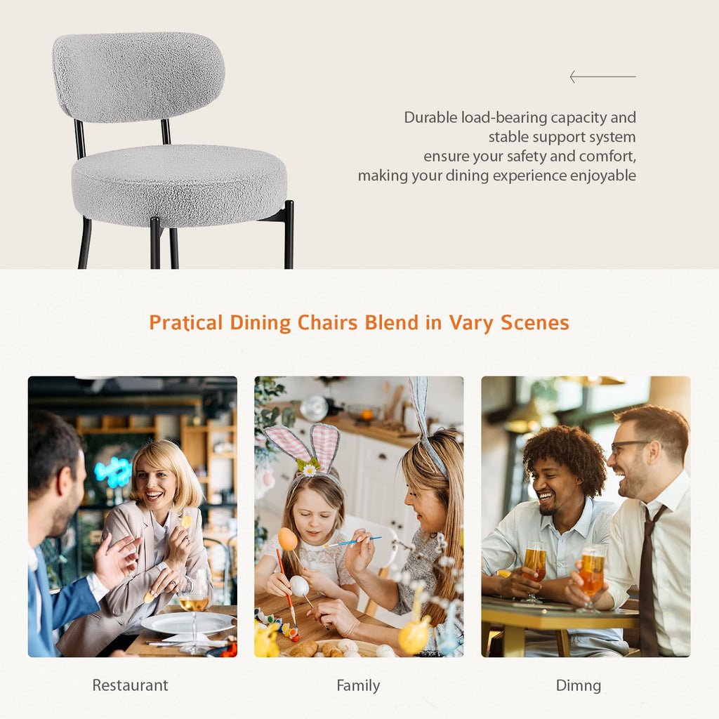 Sweetcrispy Dining Chairs Set of 2, Boucle Upholstered Modern Mid Century Round Kitchen Chairs with Curved Backrest & Metal Legs for Vanity, Living Room - Beige