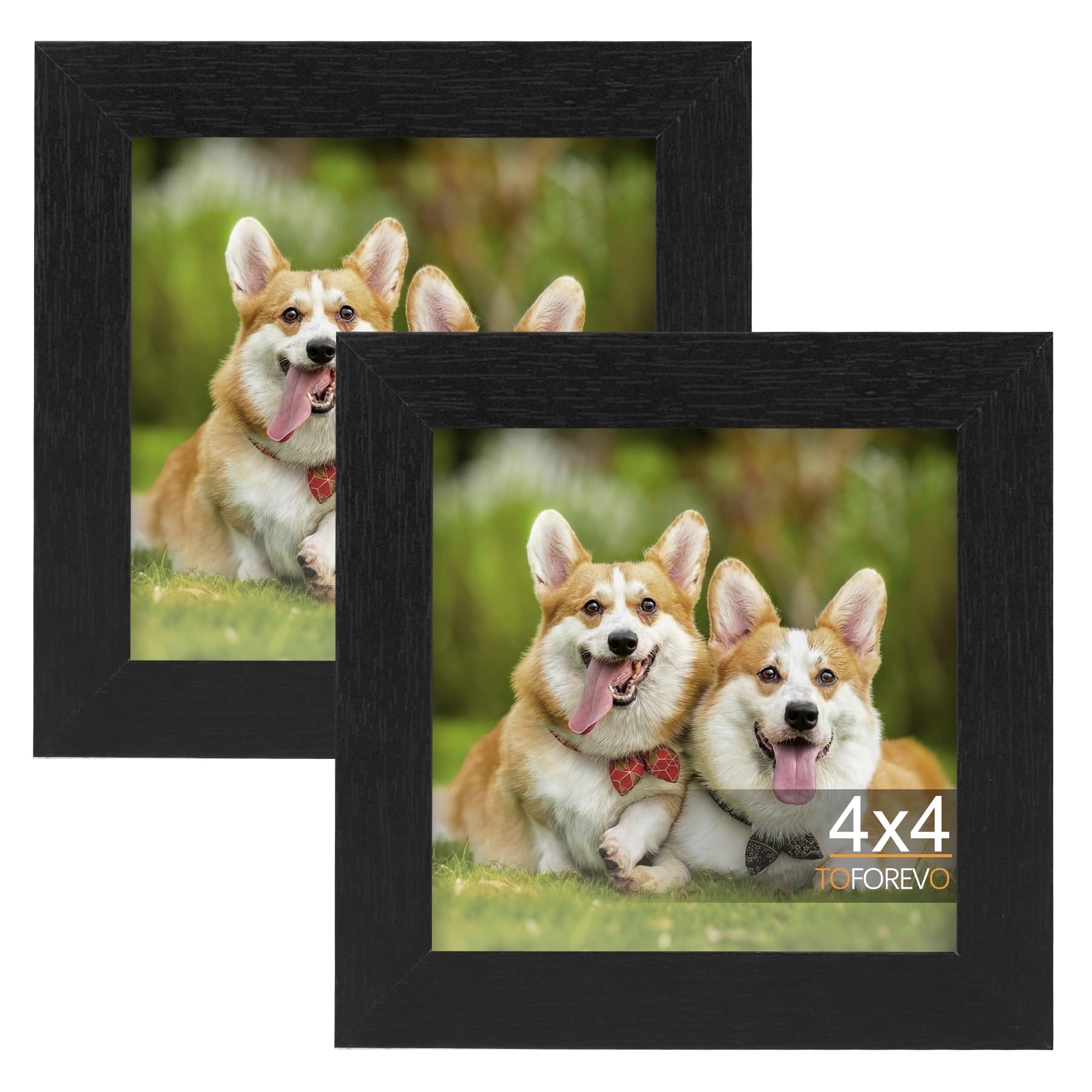 TOFOREVO Picture Frames 4x4 Set of 2 Black Wood Grain Photo Frame for Gallery Wall Mounting or Tabletop Display