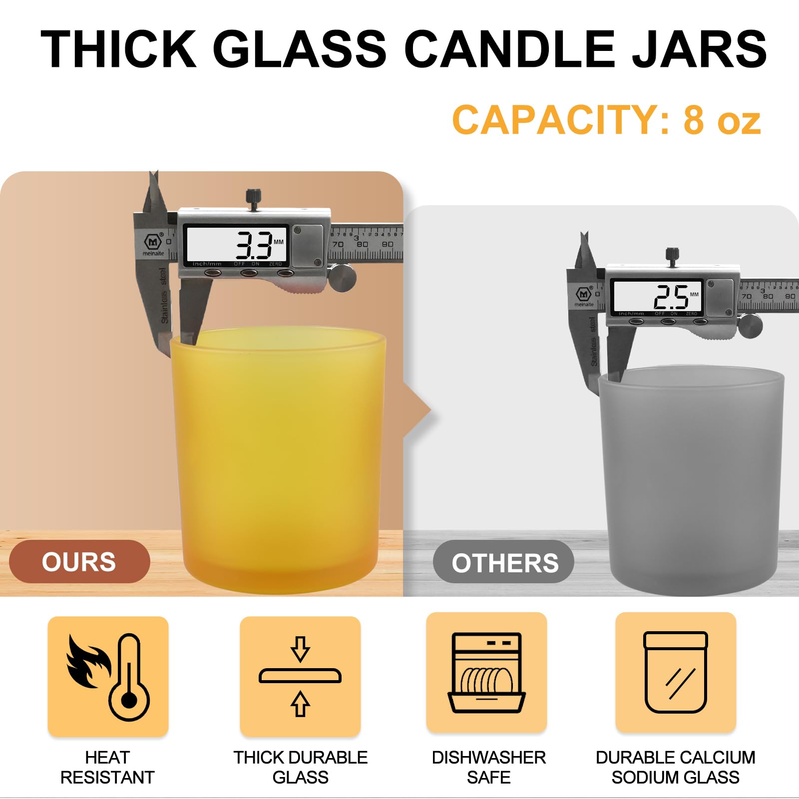 SHOWIN 10 OZ Thick Candle Jars for Making Candles 15 Pcs, Empty Jars with Wood Lids for Candle Making, Sample Container, Inner Black
