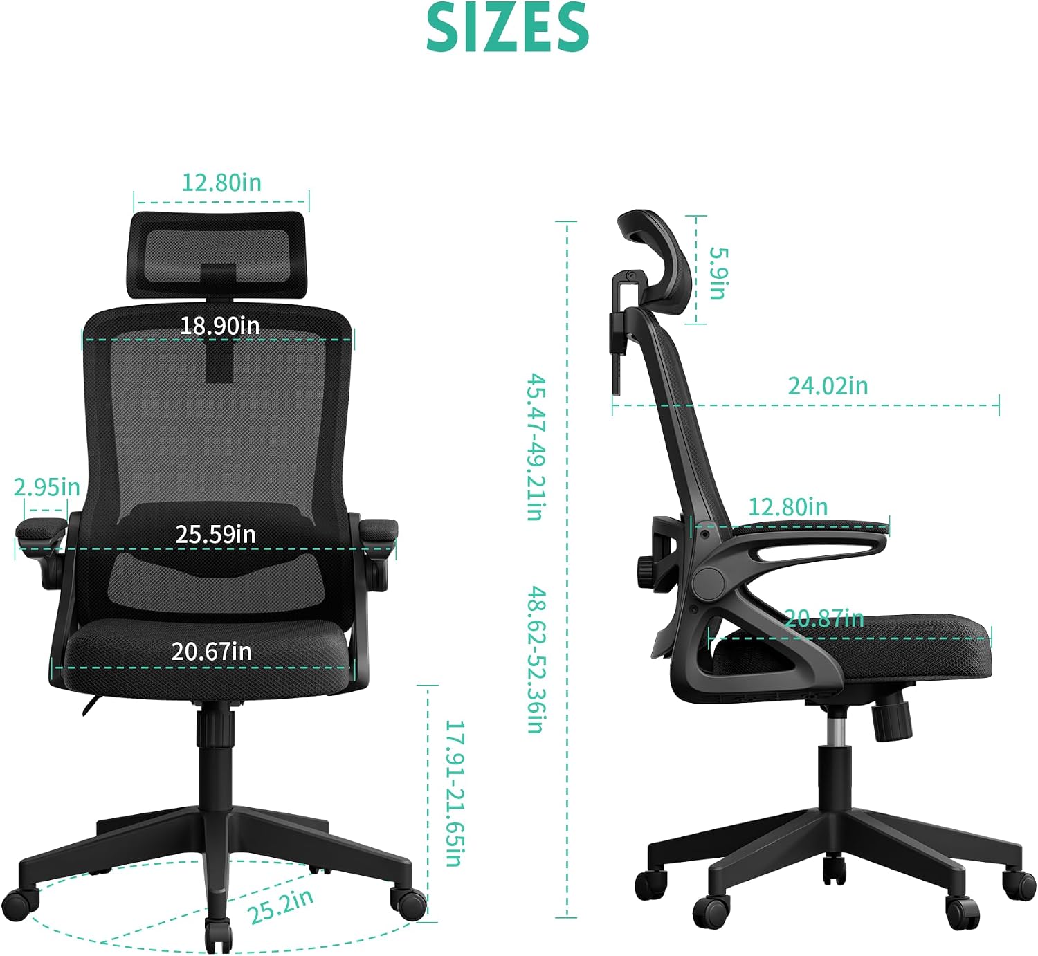 Ergonomic Office Chair, Adjustable Lumbar Support & Rotatable Headrest, 90° Flip-Up Armrests – Breathable Mesh Desk Chair with Thickened Cushion, 360 Swivel – Easy Assemble for Home/Gaming/Office