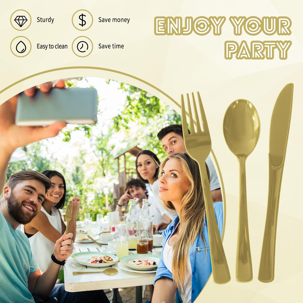150 Pack Plastic Silverware,Disposable Cutlery Set Heavy Duty Utensil Sets 50 Forks 50 Knives 50 Spoons for Brithday, Wedding,Home School Party Picnics Restaurant Outdoor Events (Black)