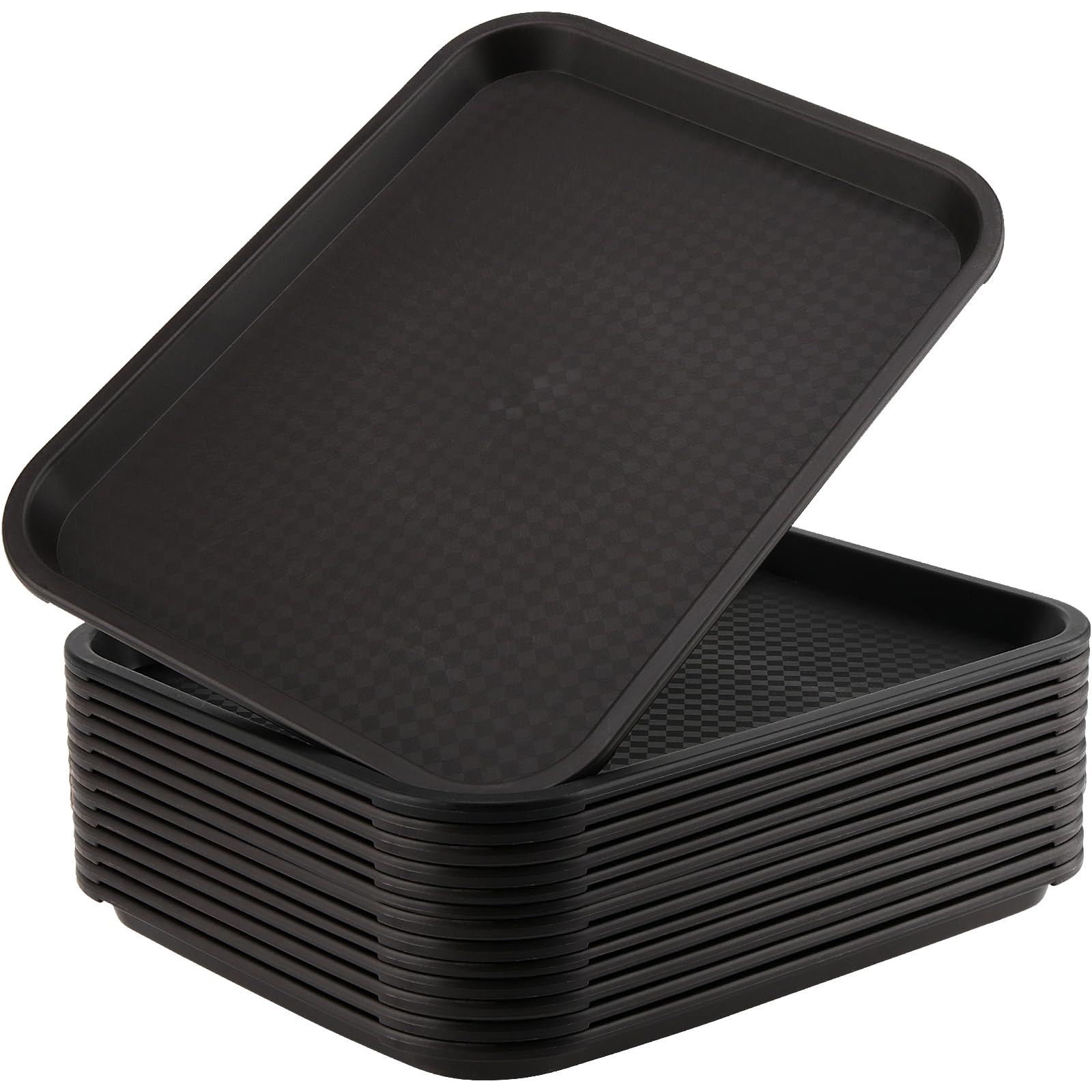 ZOENHOU 6 Pack 14 x 10 Inch Fast Food Tray, Rectangular Cafeteria Serving Trays, Plastic Trays for Food, Black