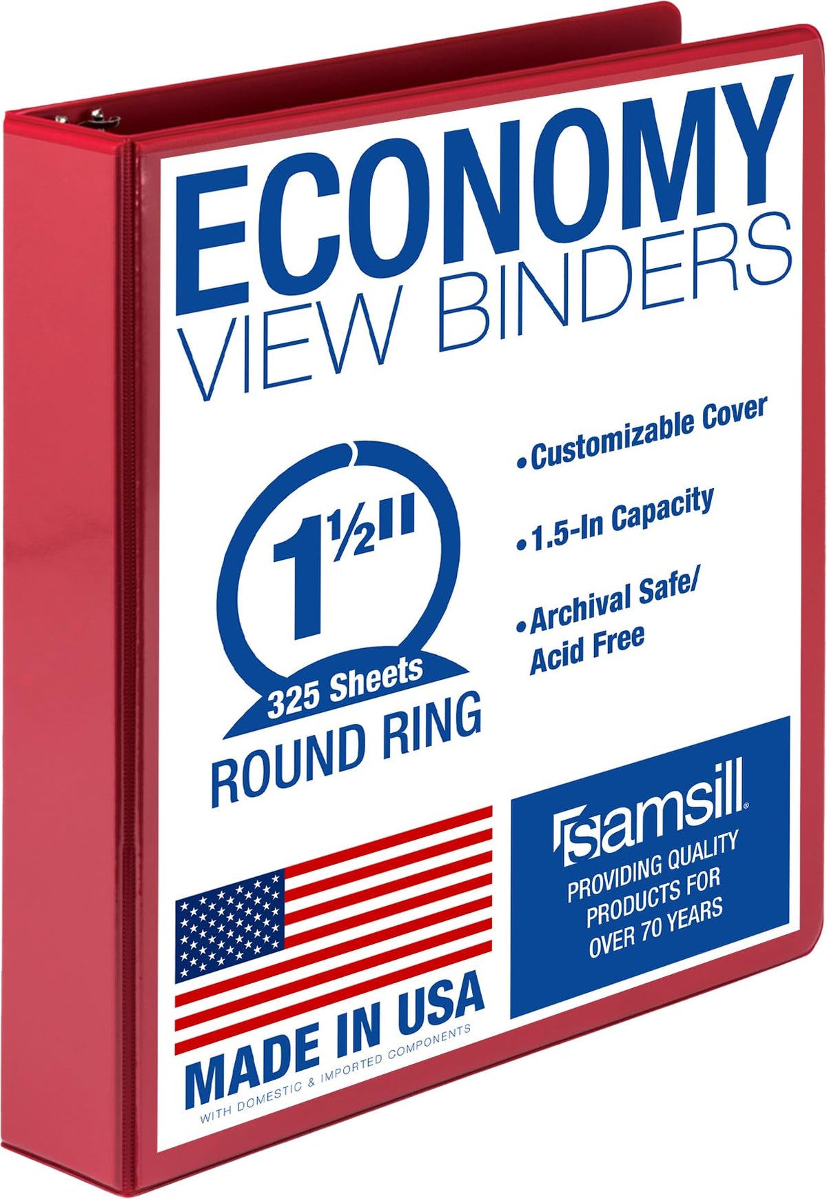 Samsill 1 Inch 3 Ring Binders, Economy Round Ring, Clear View Cover, 200 Sheet Capacity - for School, Home, Office - Blue, 4 Pack