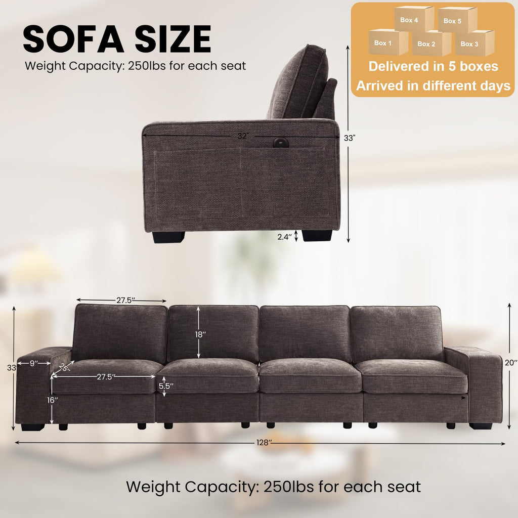 TEKAMON 100" Modular Sectional Sofa with Seats Storage, L Shaped Couch with Movable Ottoman for Living Room, Couch with Chaise, Solid Wood Frame, Spring Cushions, USB Port, Removable Covers, Beige