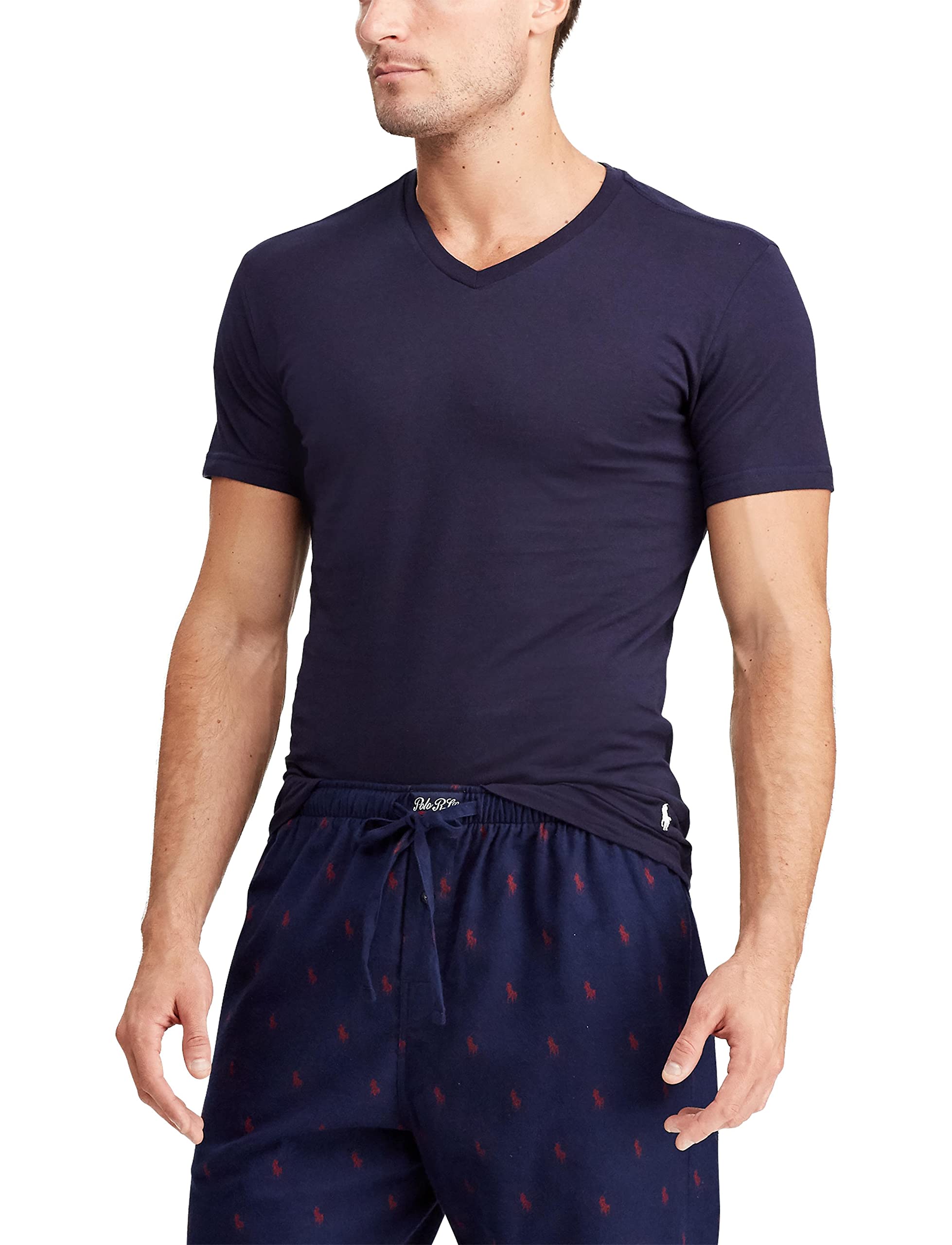 Polo Ralph Lauren Men's T-Shirt Pack, 3-Pack, Cotton Men's Clothing V-Neck Undershirt, Slim Fit Tees, Moisture-Wicking
