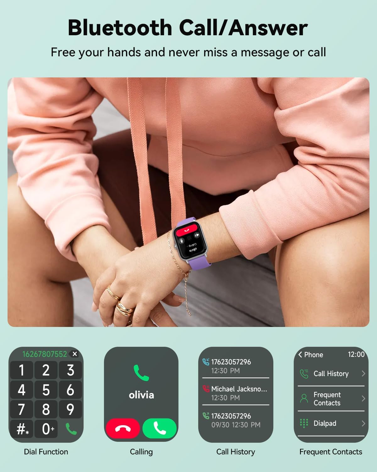 Quican Smart Watches for Women, Compatible for iPhone and Android Phones, Calling, Heart Rate/Sleep Monitor, Alexa, 1.8" Fitness Tracker Watch, Waterproof, Gifts for Women, Silicone Band, Baby Pink
