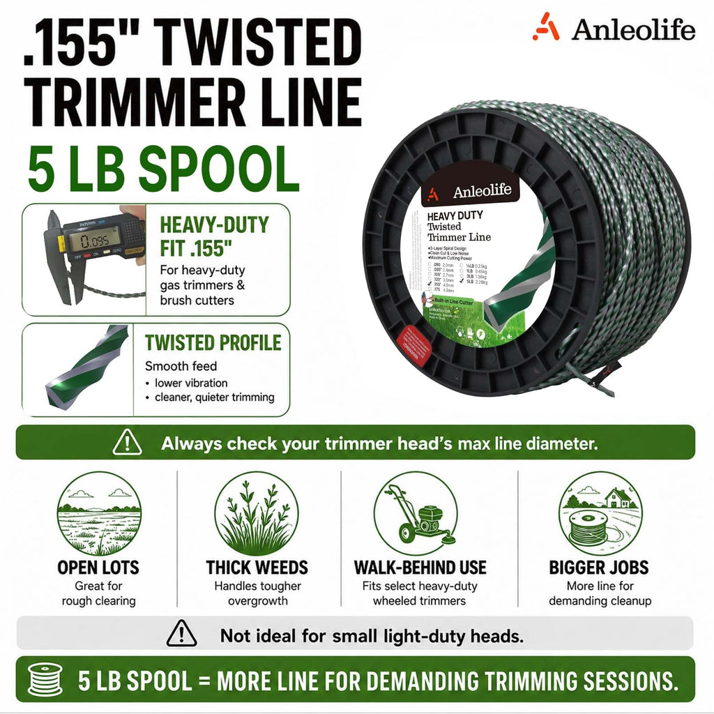 A Anleolife 1-Pound Heavy Duty Sawtooth 140-mil-by-108-ft Dual Core String Serrated Trimmer Line Donut for Walk Behind Wheeled Mowers with Built-in Line Cutter