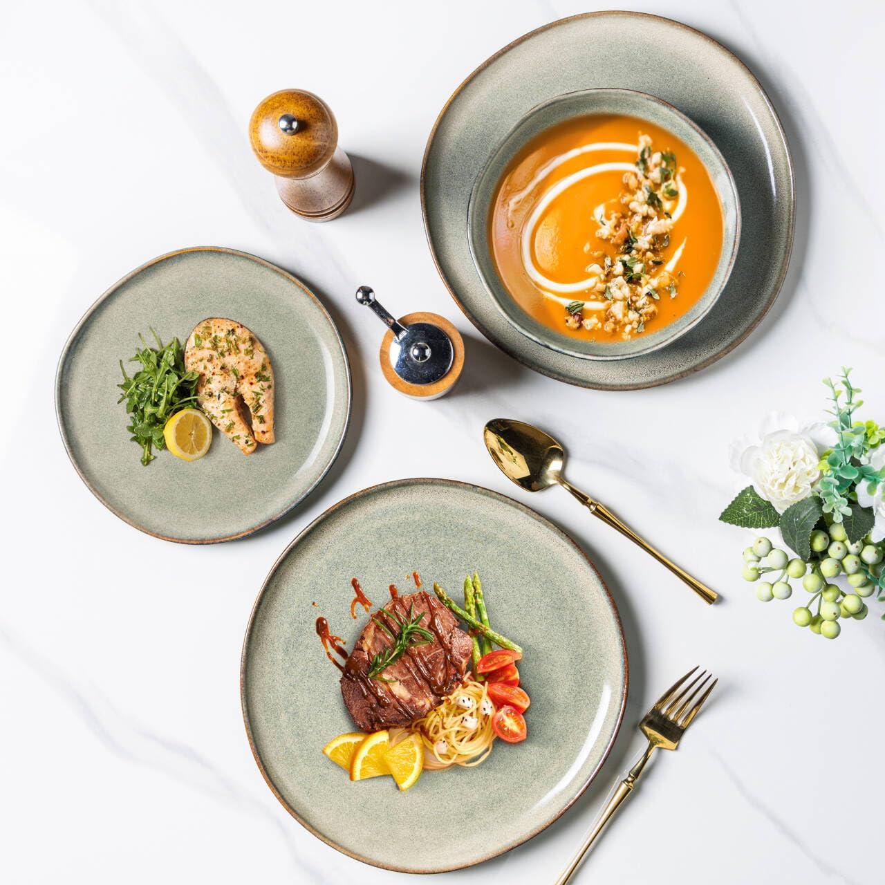 AmorArc 8.5" Ceramic Plates Set of 6 | Handmade Stoneware with Reactive Glaze for Dessert, Salad, Appetizer & Dinner | Microwave/Dishwasher Safe, Scratch Resistant