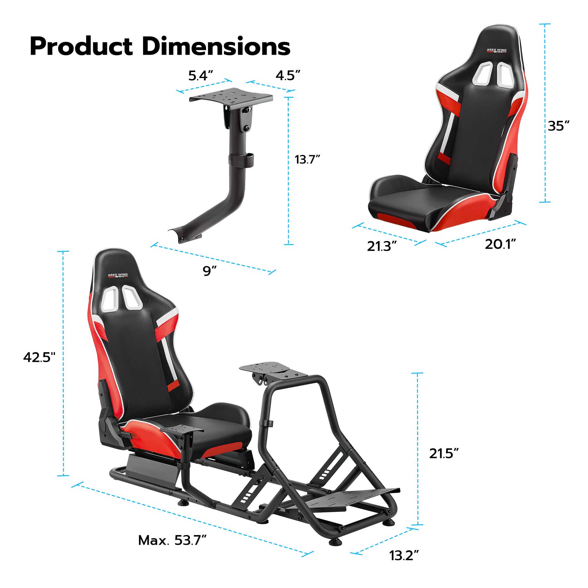 ARES WING Sim Racing Cockpit, Racing Wheel Stand with Seat, Formula and GT Racing Simulator Cockpit Compatible with Fanatec, Thrustmaster, Logitech, Moza Racing Games on PS5, PS4, Xbox and PC