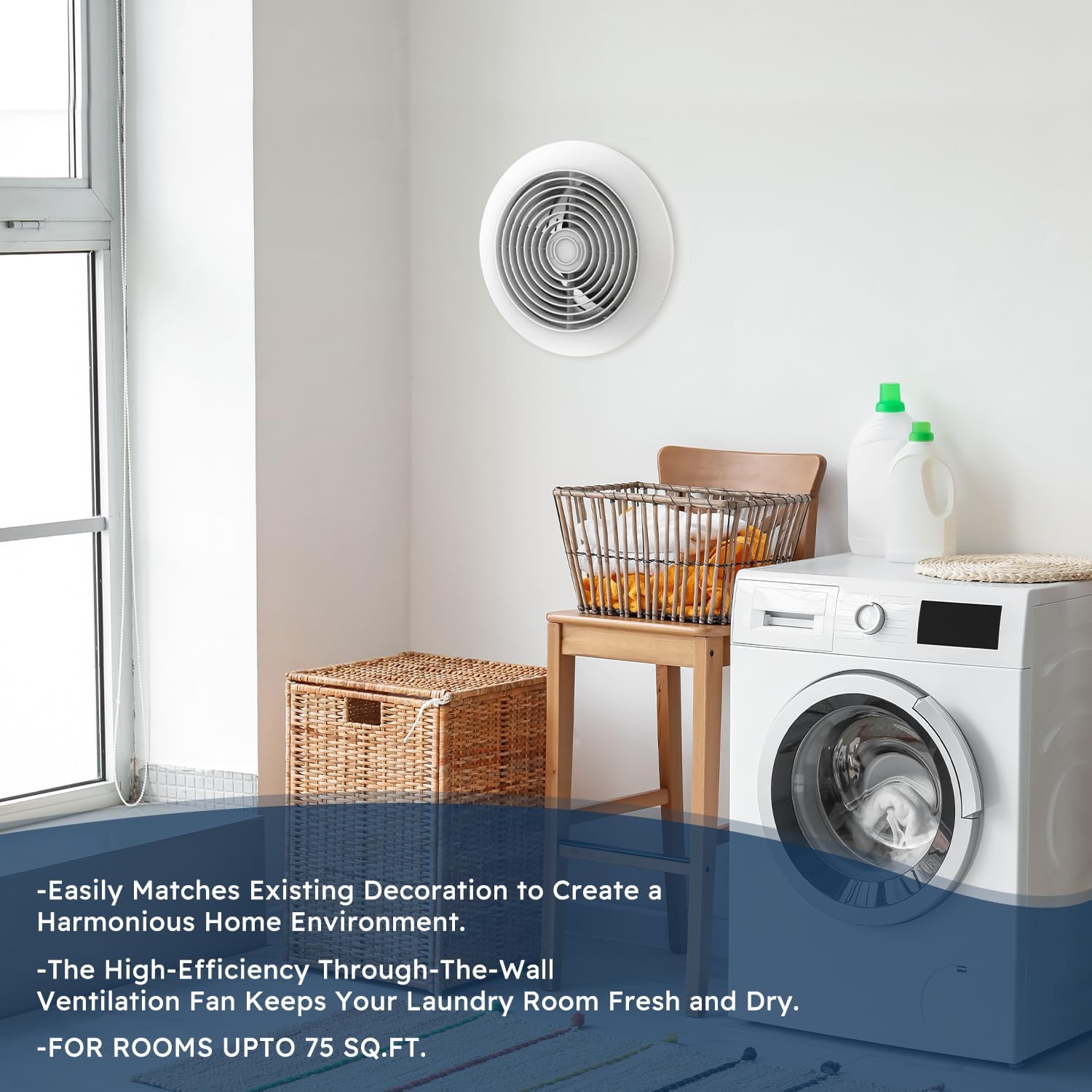 Quini 512M 6-inch Through Wall Exhaust Fan, 80 CFM 4.0 Sones, Bathroom Wall Exhaust Fan, Kitchen Ventilation Fan, 6-inch Diameter Vent, Retractable Duct, One-Year Warranty