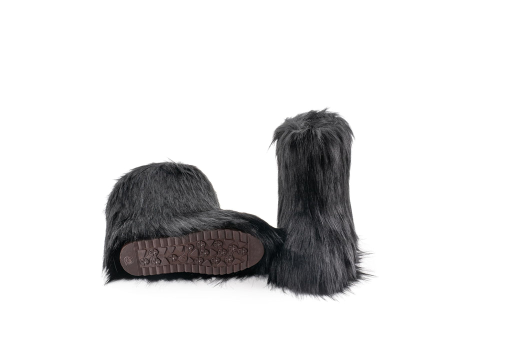 IXU Women's Faux Fur Boot Furry Fluffy Round Toe Suede Snow Winter Women Boots Comfy Plush Warm Short Outdoor Indoor Flat Shoes Mid-Calf Boots