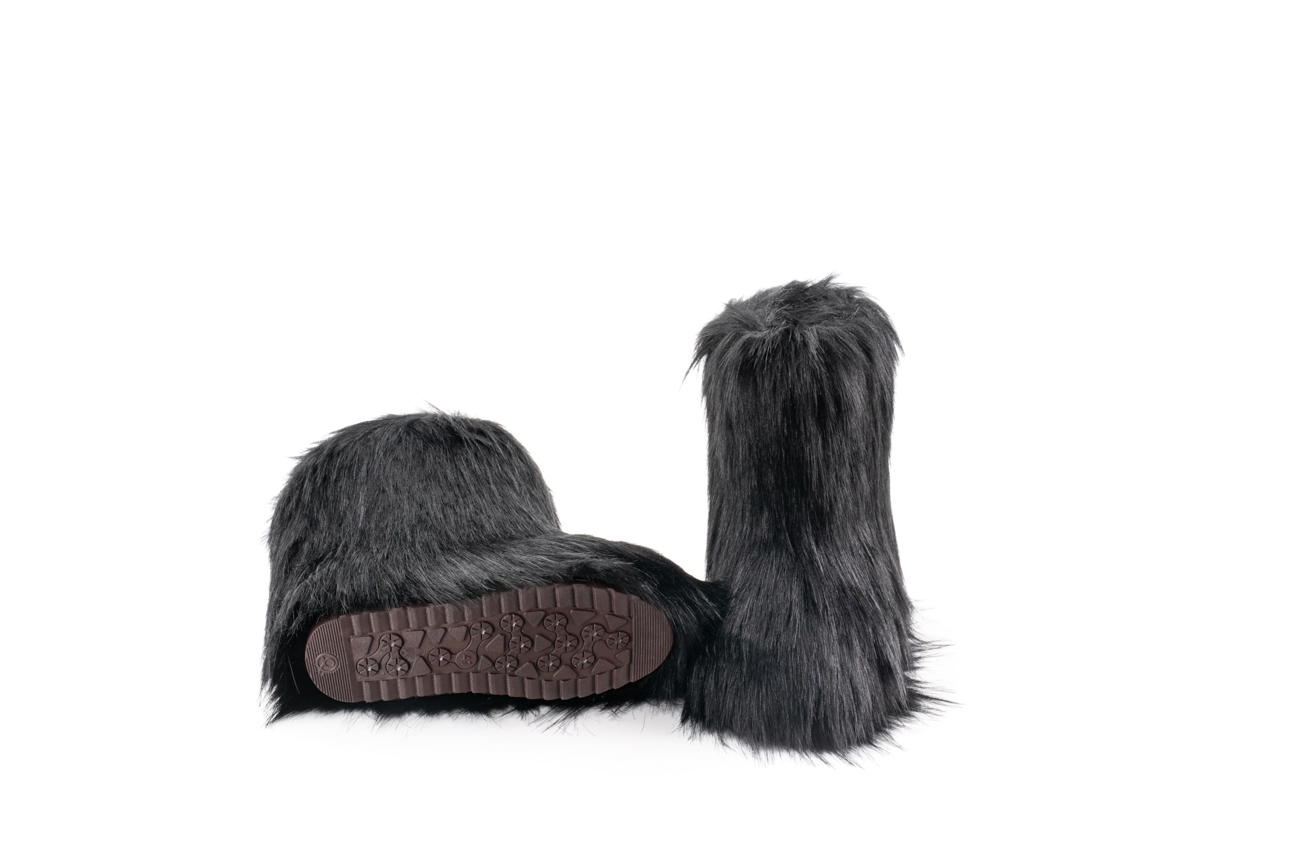 IXU Women's Faux Fur Boot Furry Fluffy Round Toe Suede Snow Winter Women Boots Comfy Plush Warm Short Outdoor Indoor Flat Shoes Mid-Calf Boots
