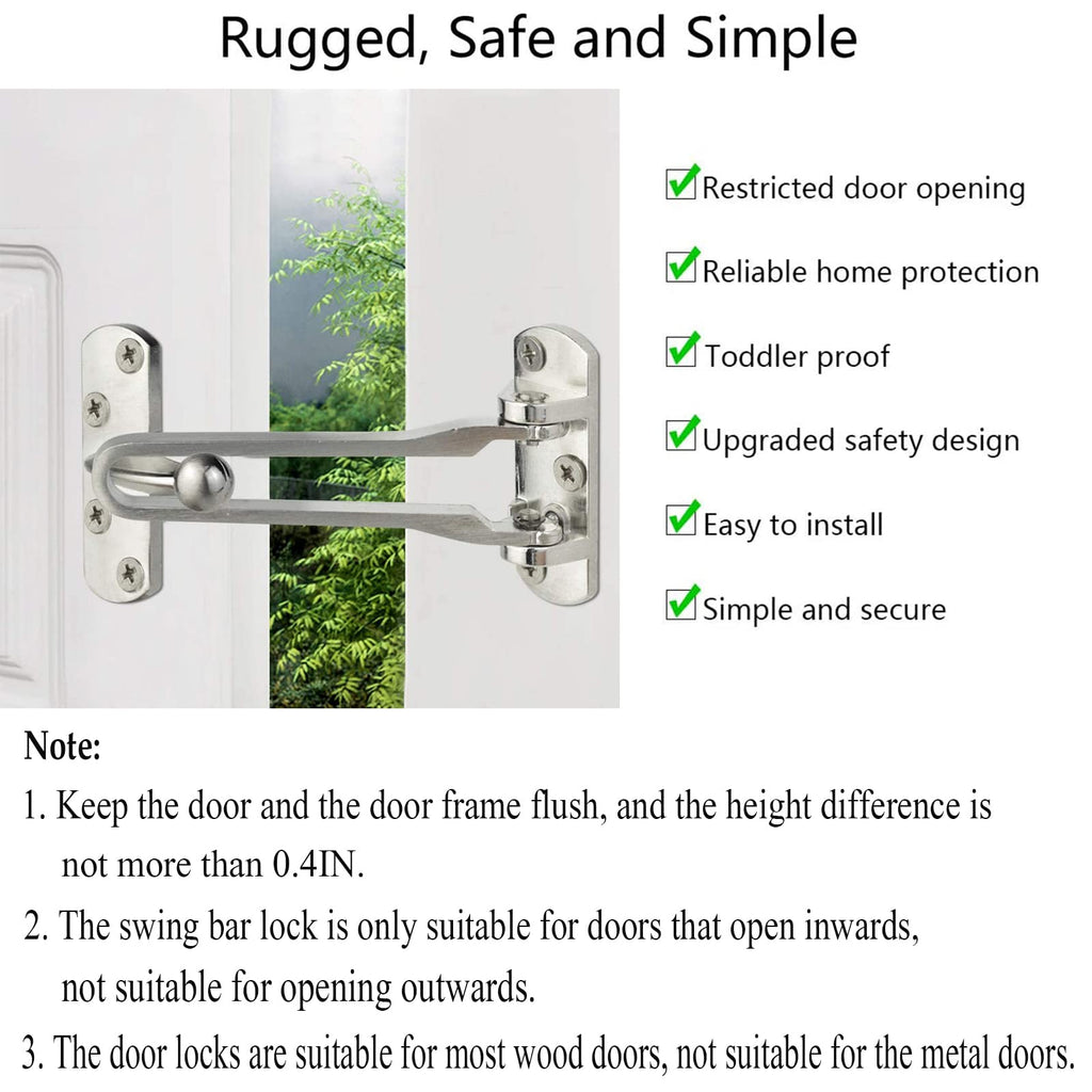 Topbuti Home Security Door Lock, 2 Pack Latch Guard Clasp Front Door Locks for Kids, Home Reinforcement Lock for Swing-in Doors, Hotel Door Latches, Thicken Solid Aluminium Alloy (Black)